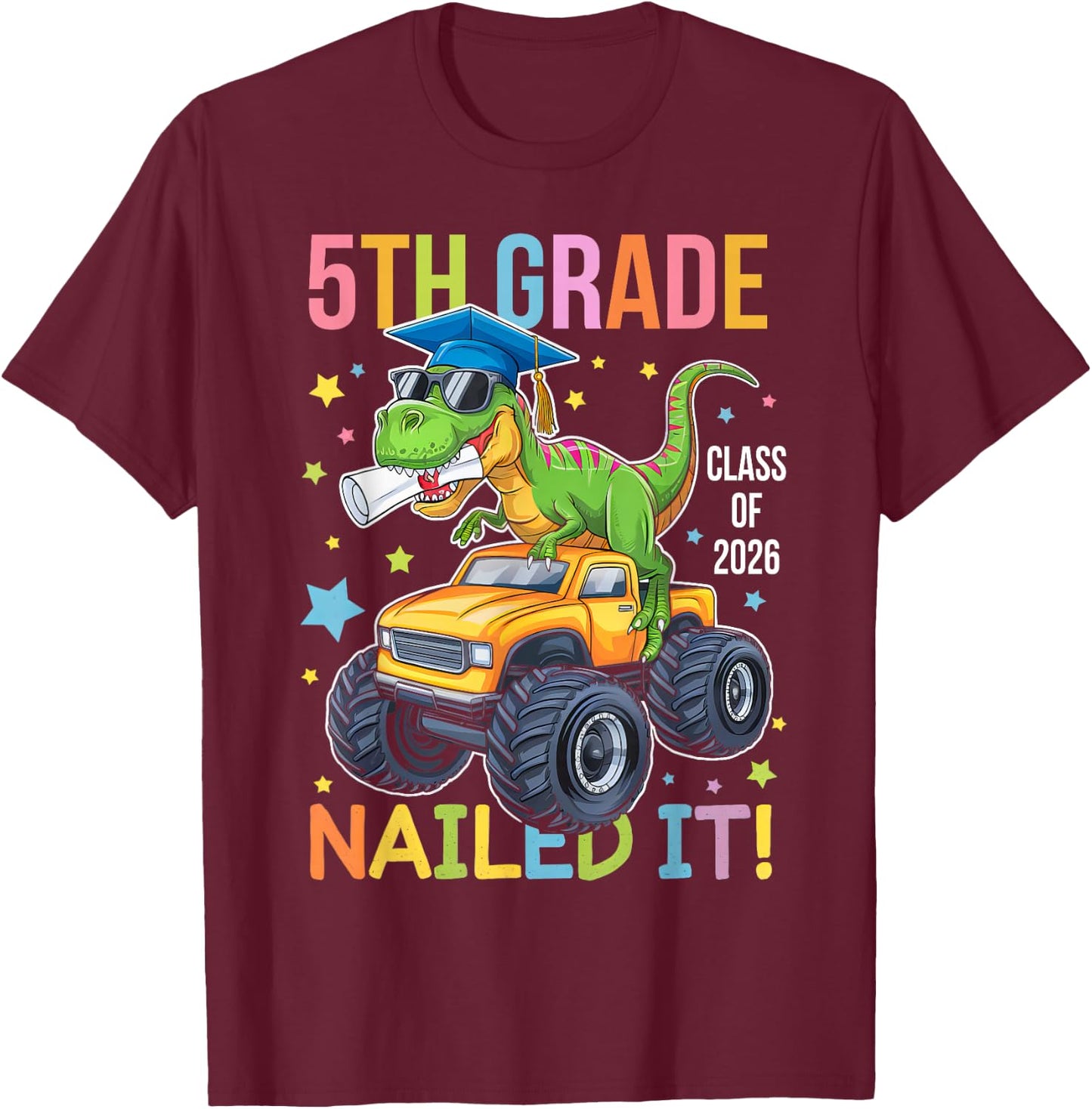 5th Grade Graduation Class Of 2026 Graduate Dinosaur Boys T-Shirt - T-Shirt | Maroon