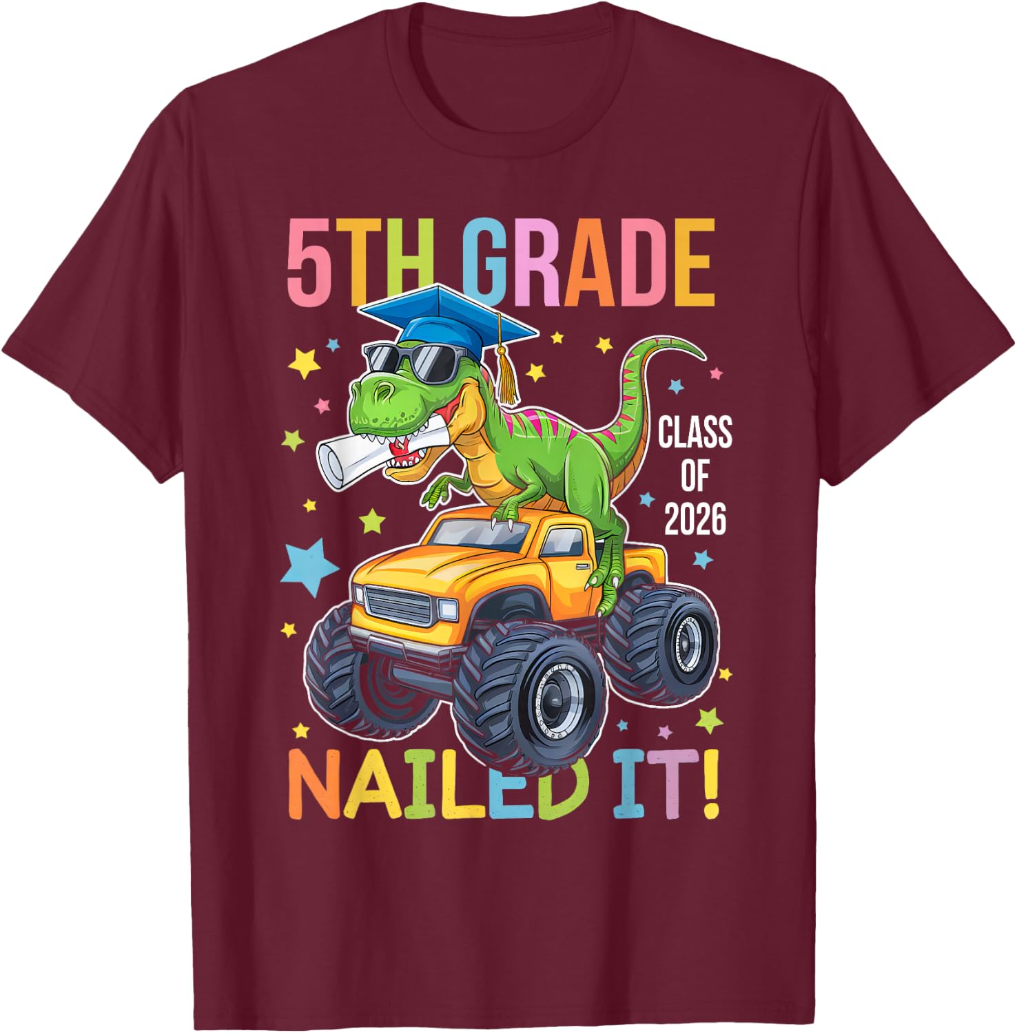 5th Grade Graduation Class Of 2026 Graduate Dinosaur Boys T-Shirt - T-Shirt | Maroon