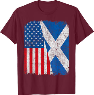 Scottish American Flag Half USA Scotland Root Proud Kids Men T-Shirt - T-Shirt | Maroon