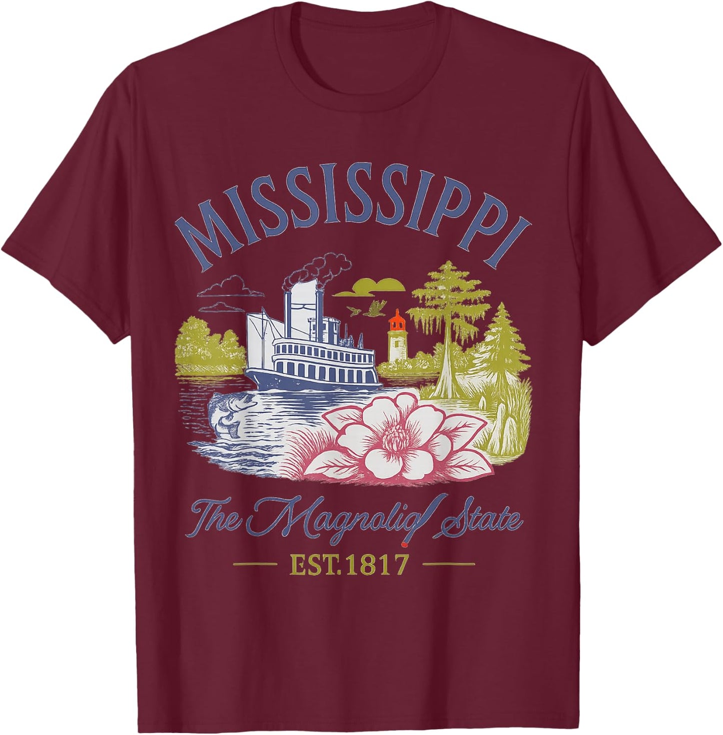 Mississippi The Magnolia State Vintage Inspired T-Shirt - T-Shirt | Maroon