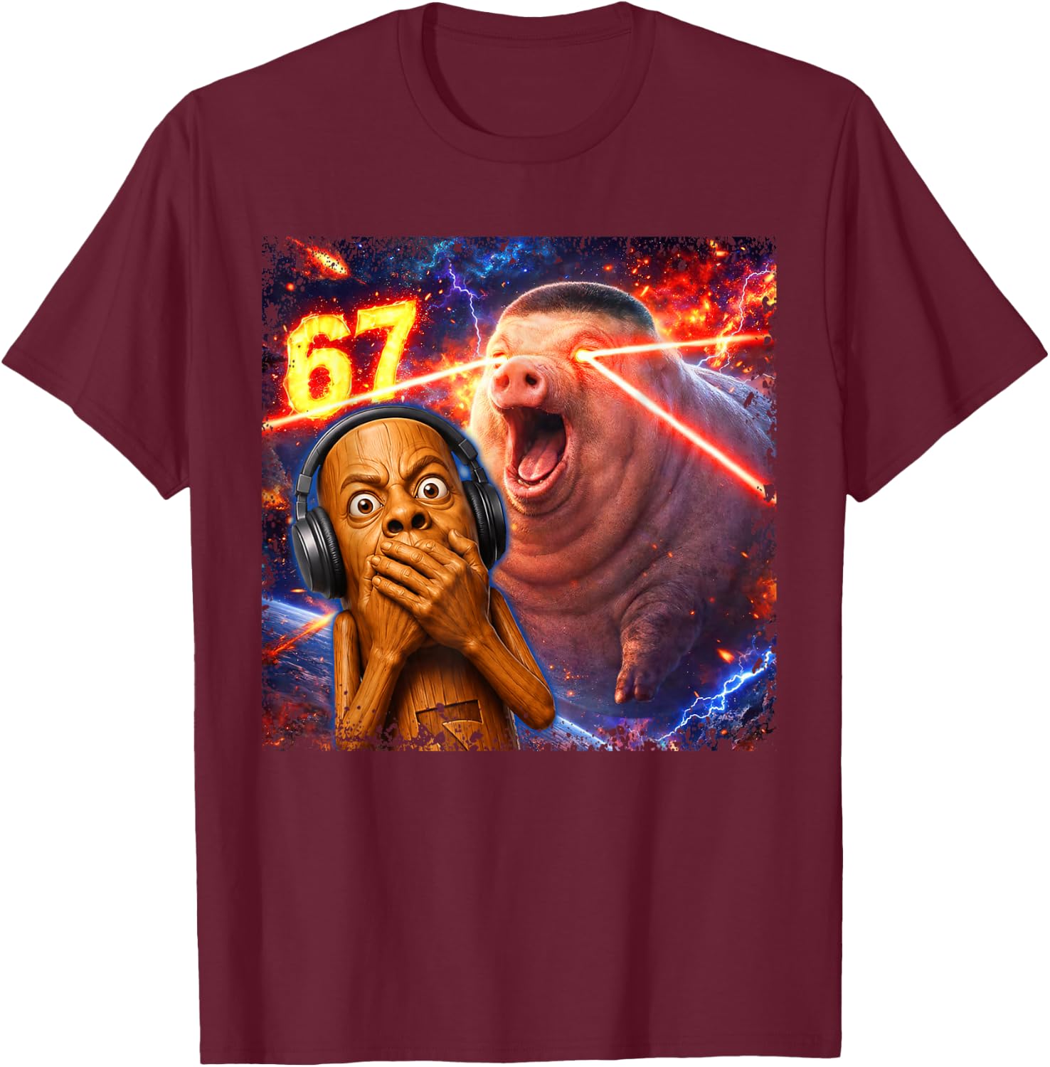 Funny Scared Face Tung Speed John Pork 67 Tuff Meme T-Shirt - T-Shirt | Maroon