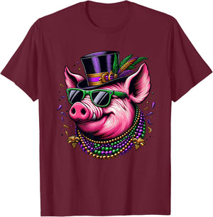 Mardi Gras Pig T-Shirt - T-Shirt | Maroon