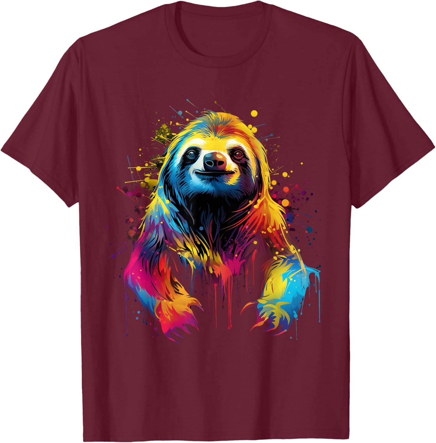 Cool Sloth on colorful painted Sloth T-Shirt - T-Shirt | Maroon