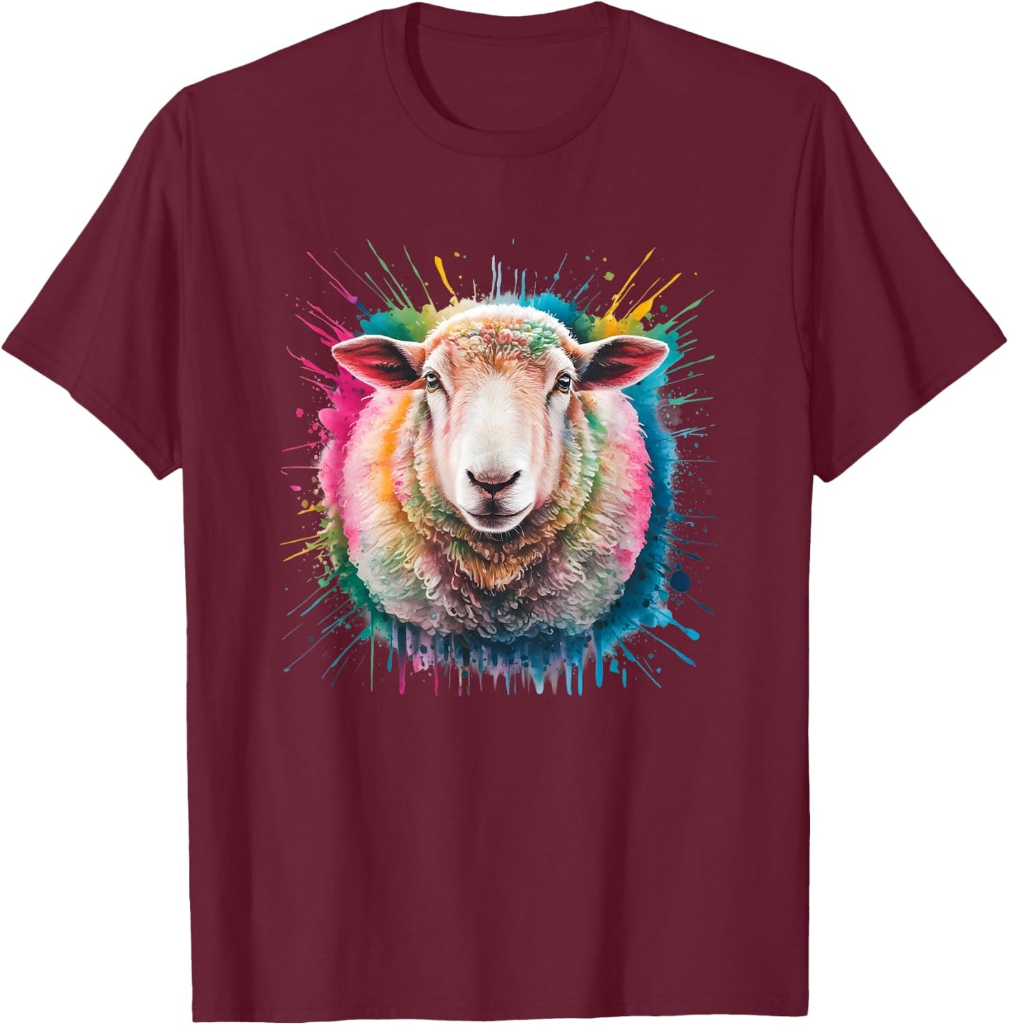 Sheep Men Woman Colorful Watercolor Sheep T-Shirt - T-Shirt | Maroon