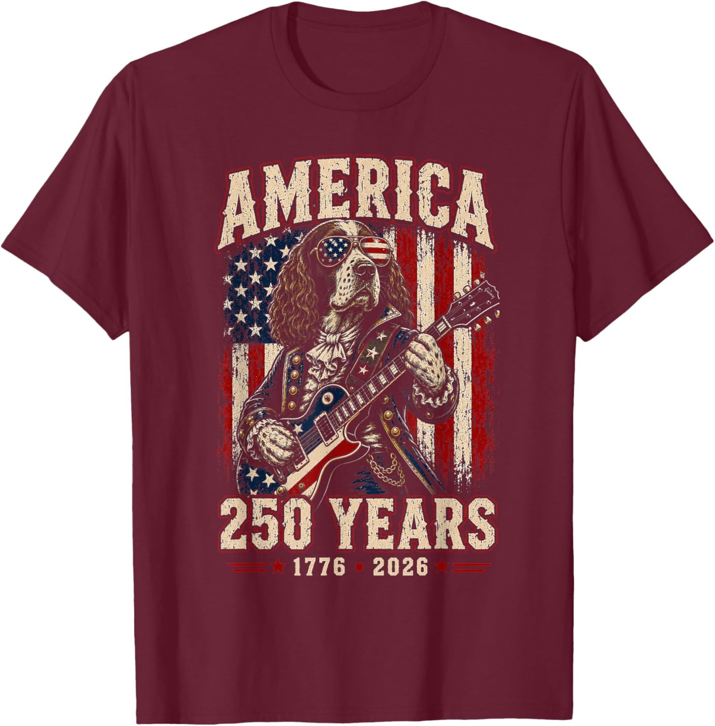 250 Years America Springer Spaniel Dog USA 4th of July T-Shirt - T-Shirt | Maroon