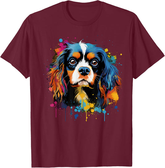 Bunte Cavalier King Charles Spaniel Hund T-Shirt - T-Shirt | Maroon