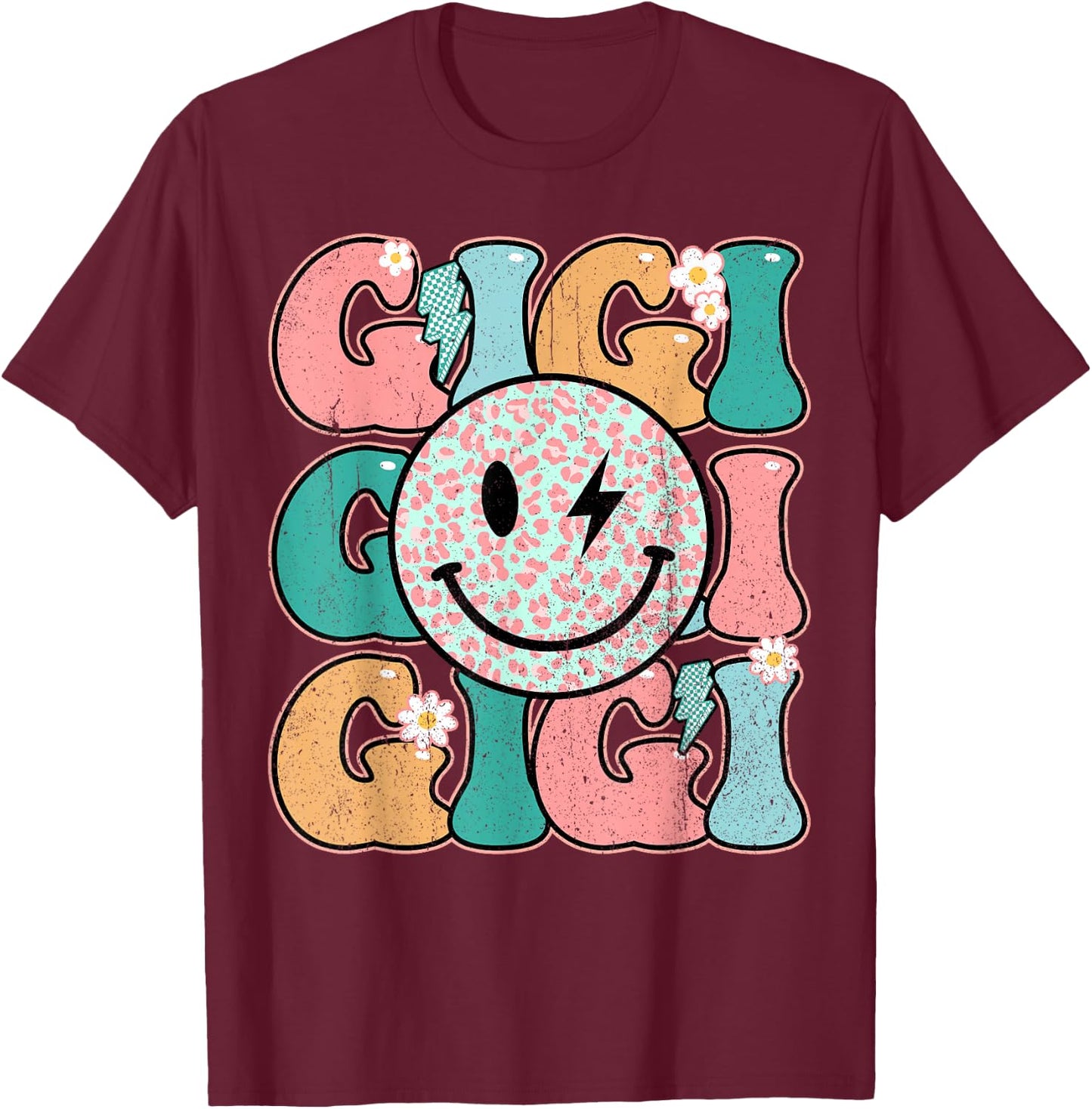 Groovy Gigi Leopard Lightning-Bolt Grandma Life Mother's Day T-Shirt - T-Shirt | Maroon