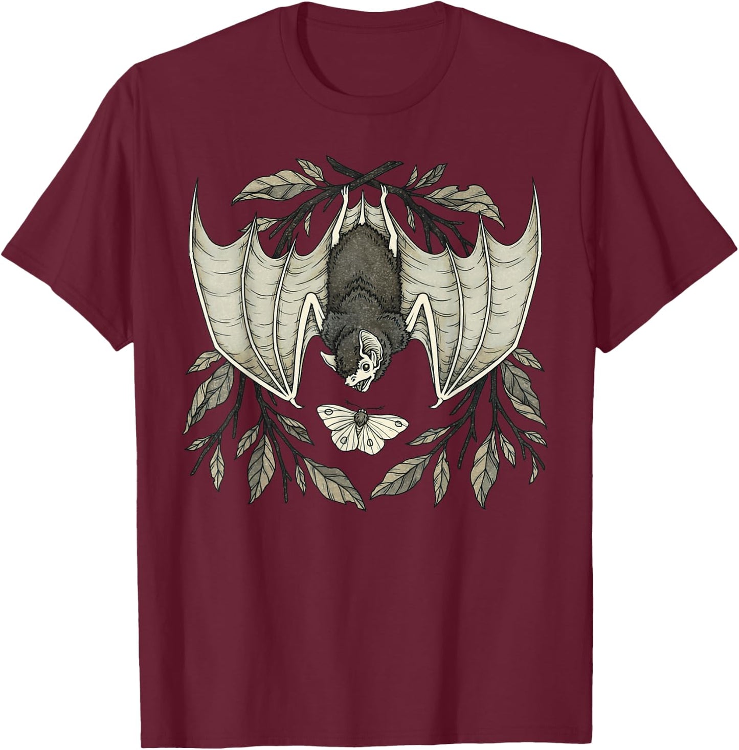 Gothic Bat Moth Alternative Witchcraft Occult Dark Academia T-Shirt - T-Shirt | Maroon
