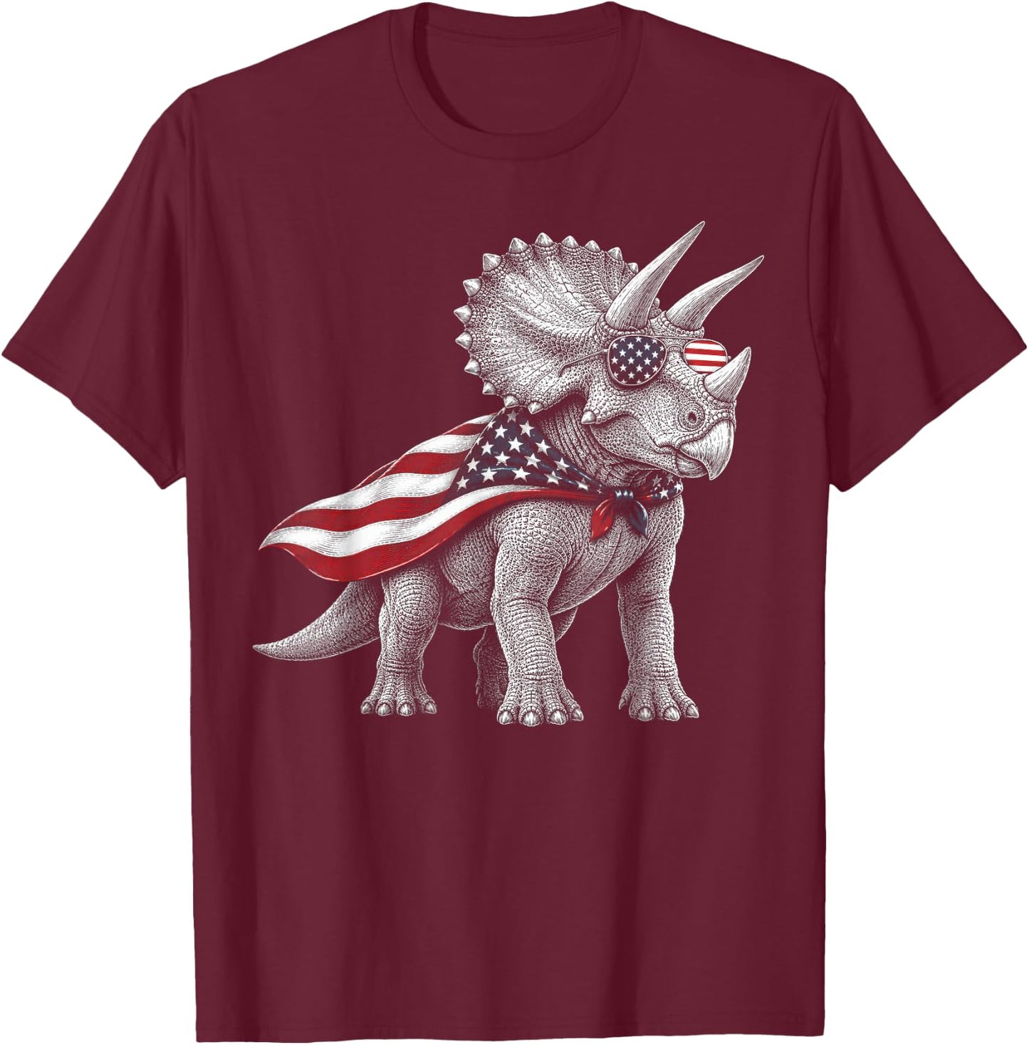 Triceratops 4th of July US American Flag Patriotic Dinosaur T-Shirt - T-Shirt | Maroon