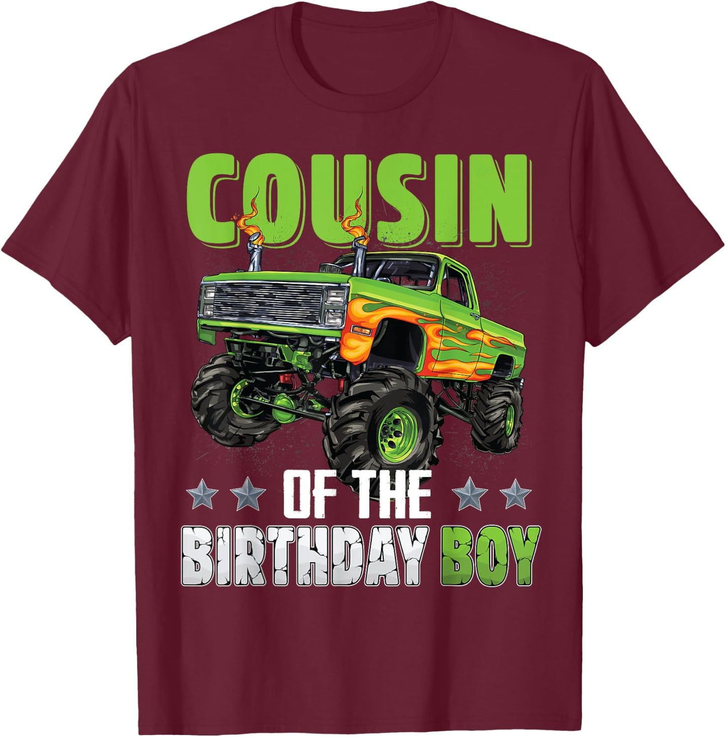 Cousin of Birthday Boy Monster Truck Car Family Matching T-Shirt - T-Shirt | Maroon