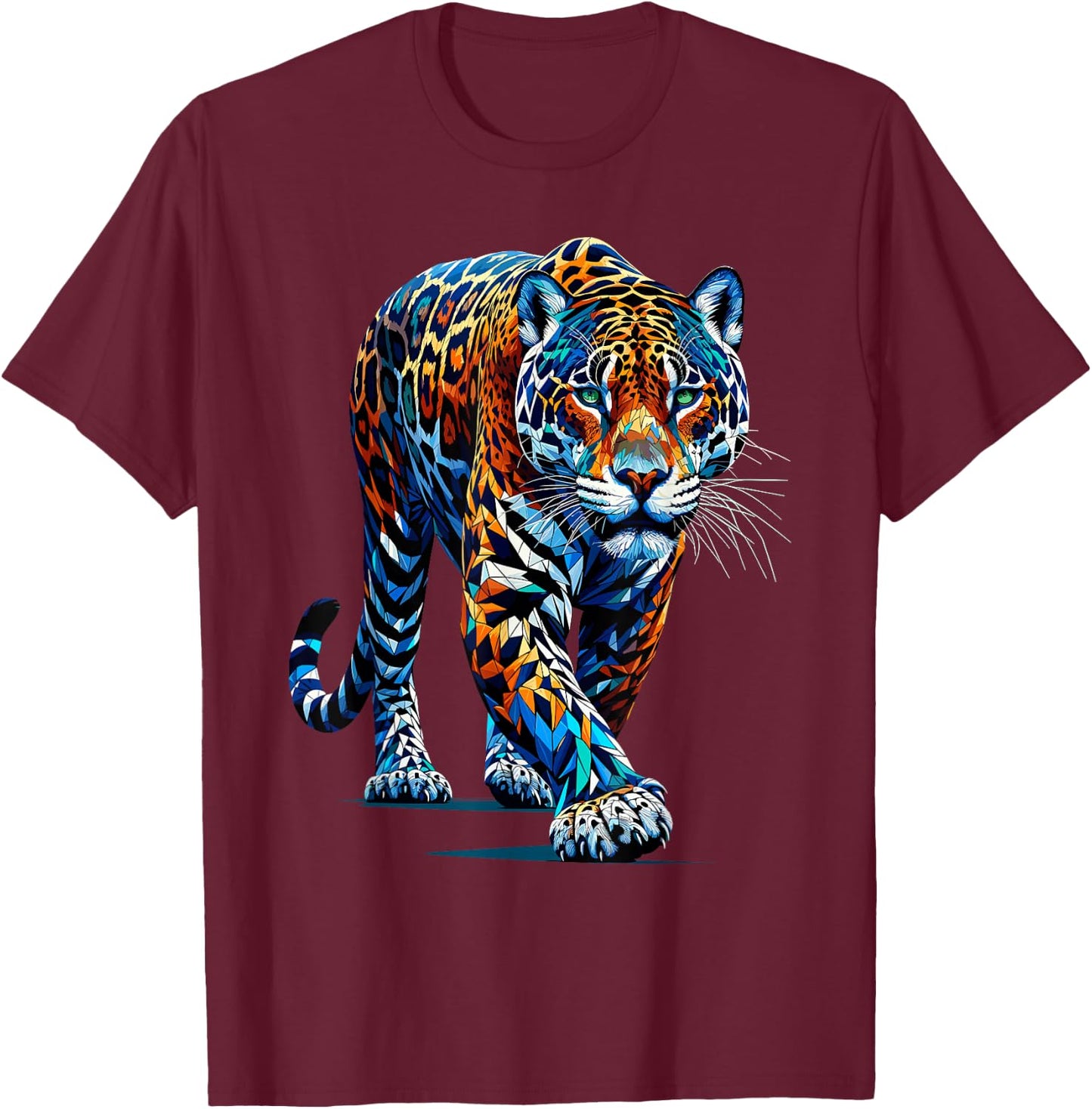 Polygon Art Jaguar Jaguars Zoo T-Shirt - T-Shirt | Maroon