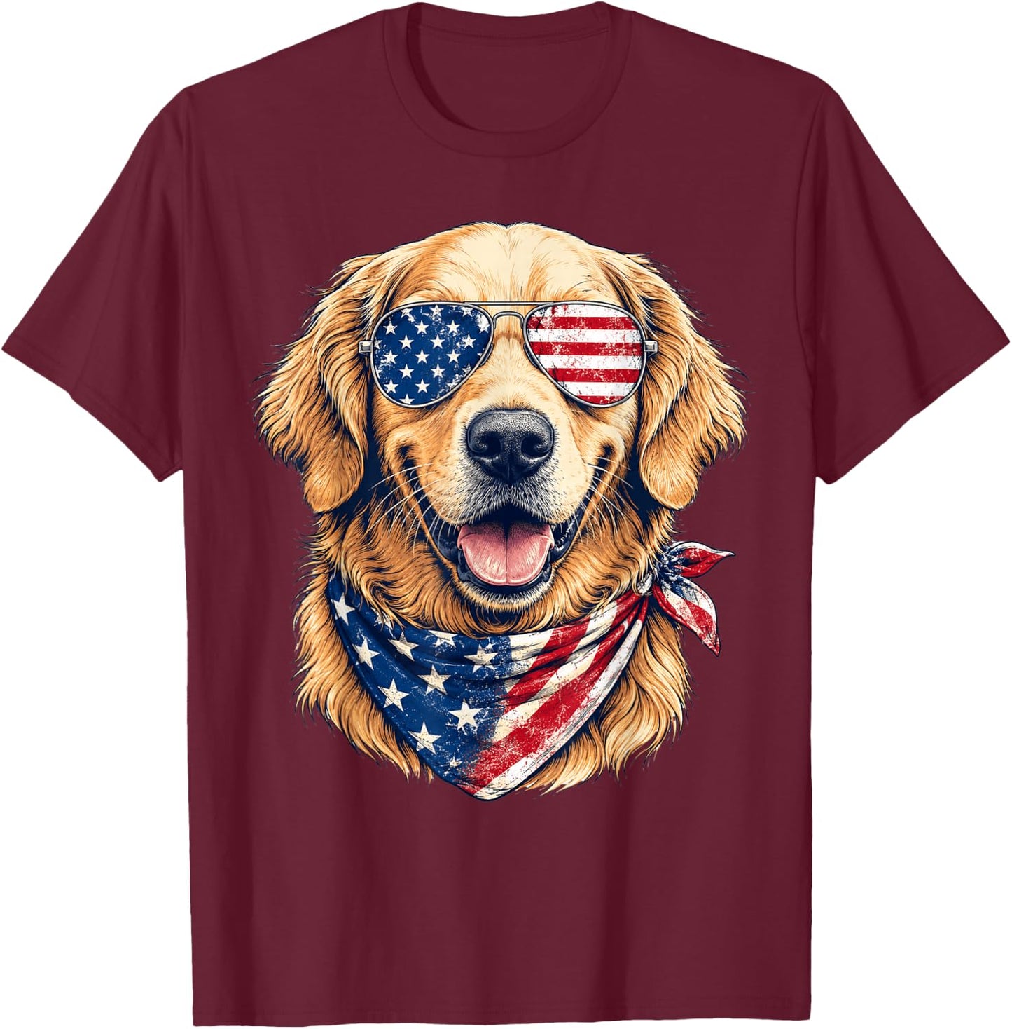 Patriotic Golden Retriever Dog 4th of July Dog Lovers T-Shirt - T-Shirt | Maroon