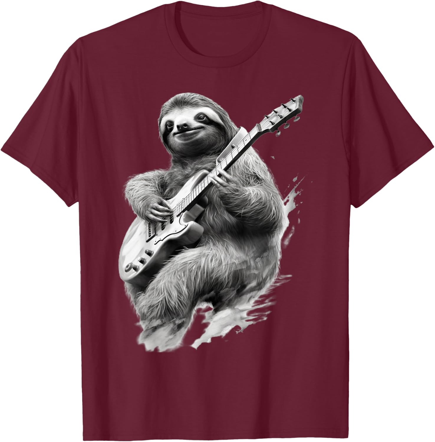 Rock and Roll Sloth Guitarist funny T-Shirt - T-Shirt | Maroon