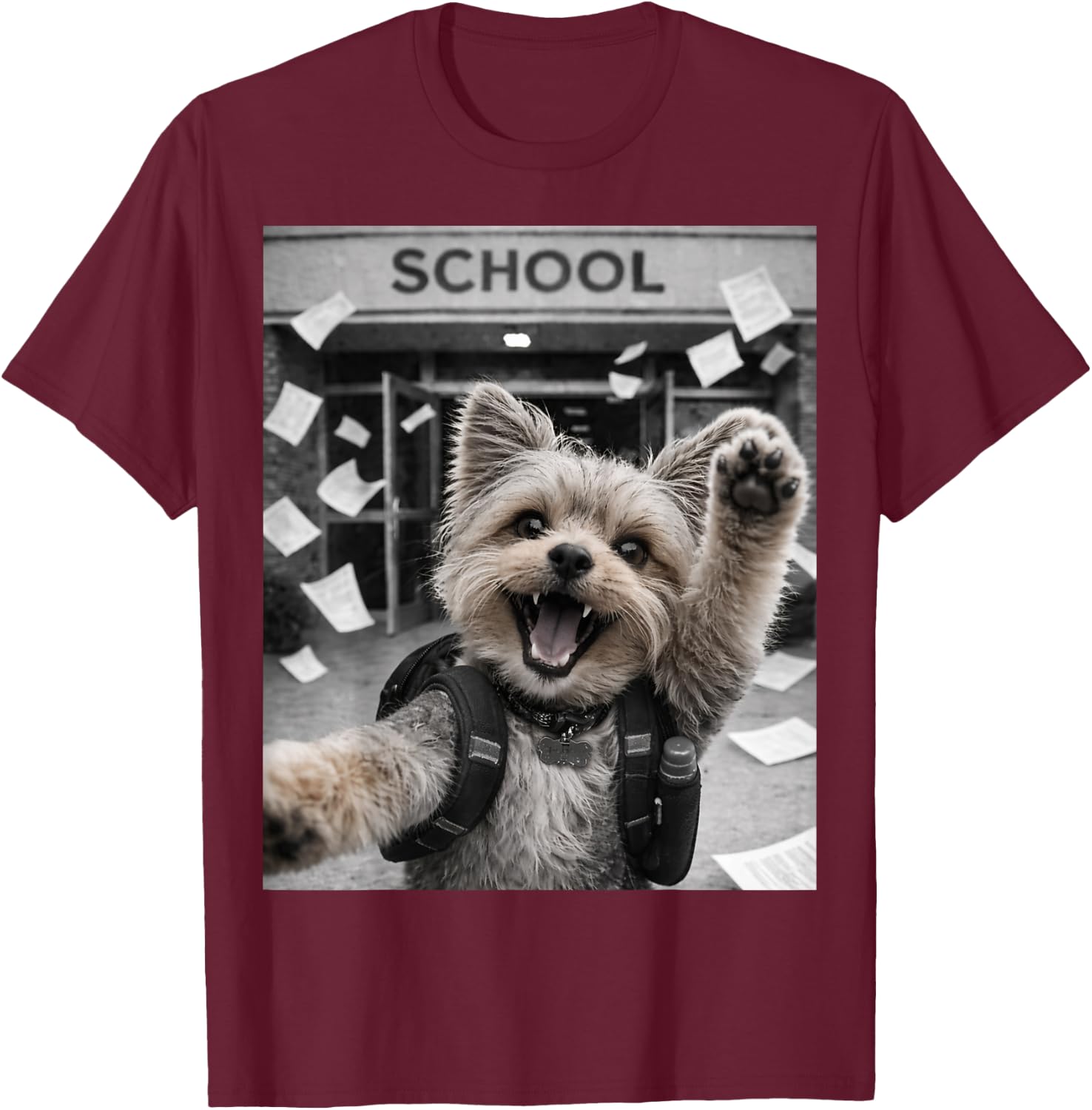 Yorkshire Terrier Yorkie Last Day of School Funny Selfie T-Shirt - T-Shirt | Maroon