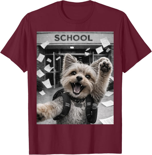 Yorkshire Terrier Yorkie Last Day of School Funny Selfie T-Shirt - T-Shirt | Maroon