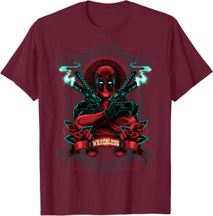 Marvel Deadpool Wreckless Portrait Small T-Shirt - T-Shirt | Maroon