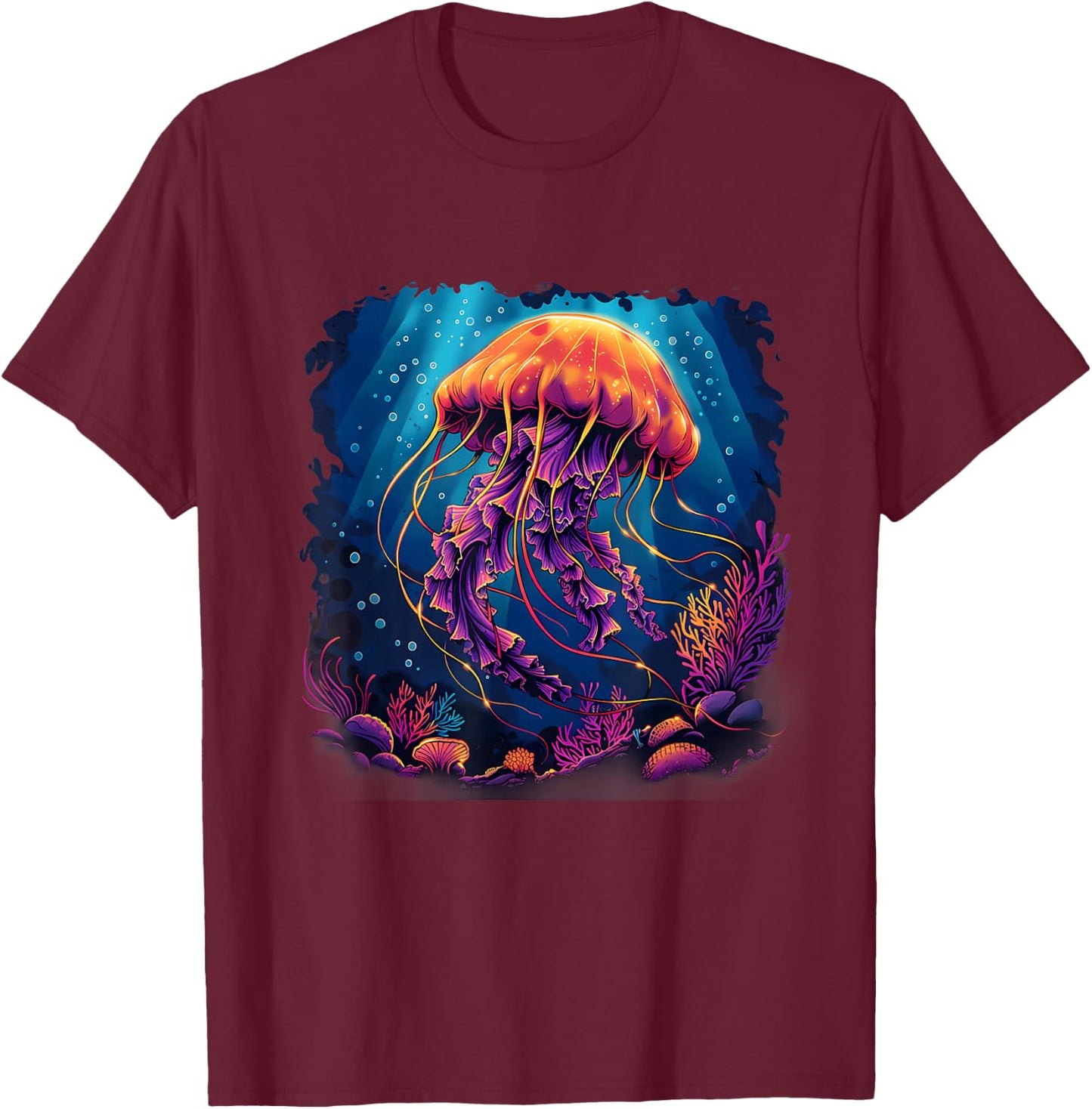 Jellyfish Artwork Motif Marine Mammal Sea Ocean Jellyfish T-Shirt - T-Shirt | Maroon
