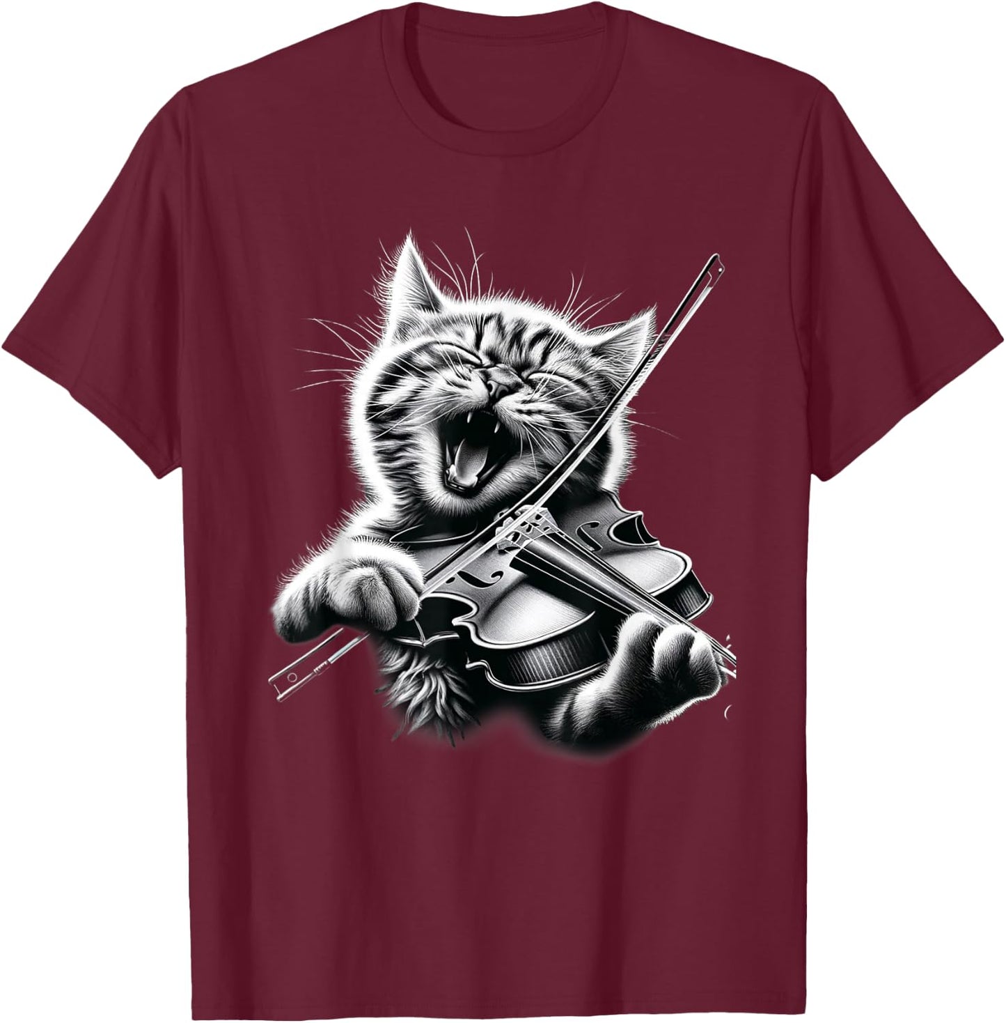Funny Orchestra Musician Violinist Rock Cat Playing Violin , Black, S T-Shirt - T-Shirt | Maroon