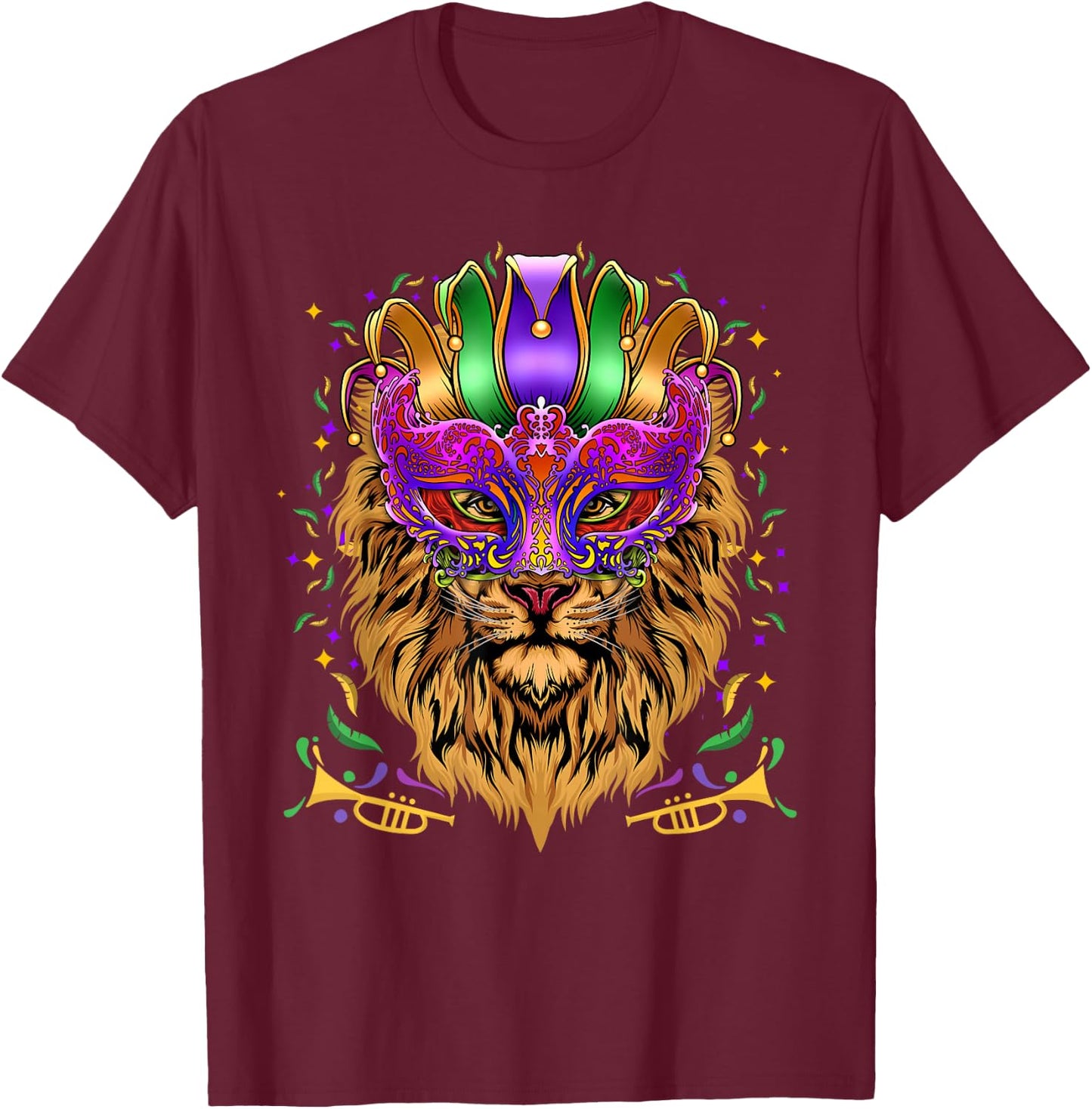 Mardi Gras Mask Lion Lover Gifts Shirt, Animal Lovers T-Shirt - T-Shirt | Maroon