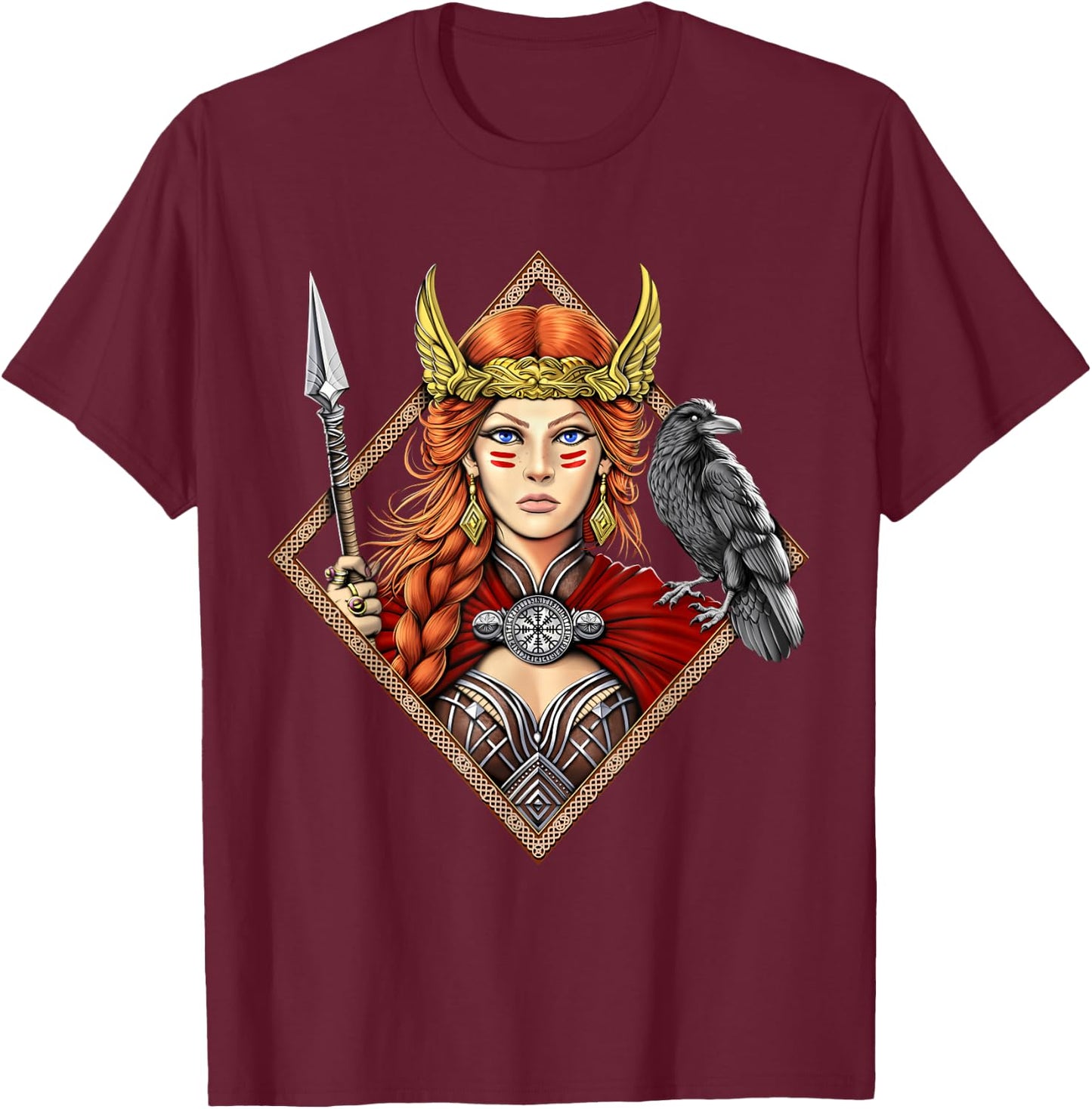 Freya Norse Mythology Goddess Viking Warrior Pagan T-Shirt - T-Shirt | Maroon