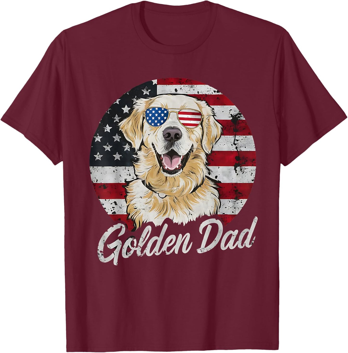 Golden Dad White English Cream Golden Retriever Dog Father T-Shirt - T-Shirt | Maroon