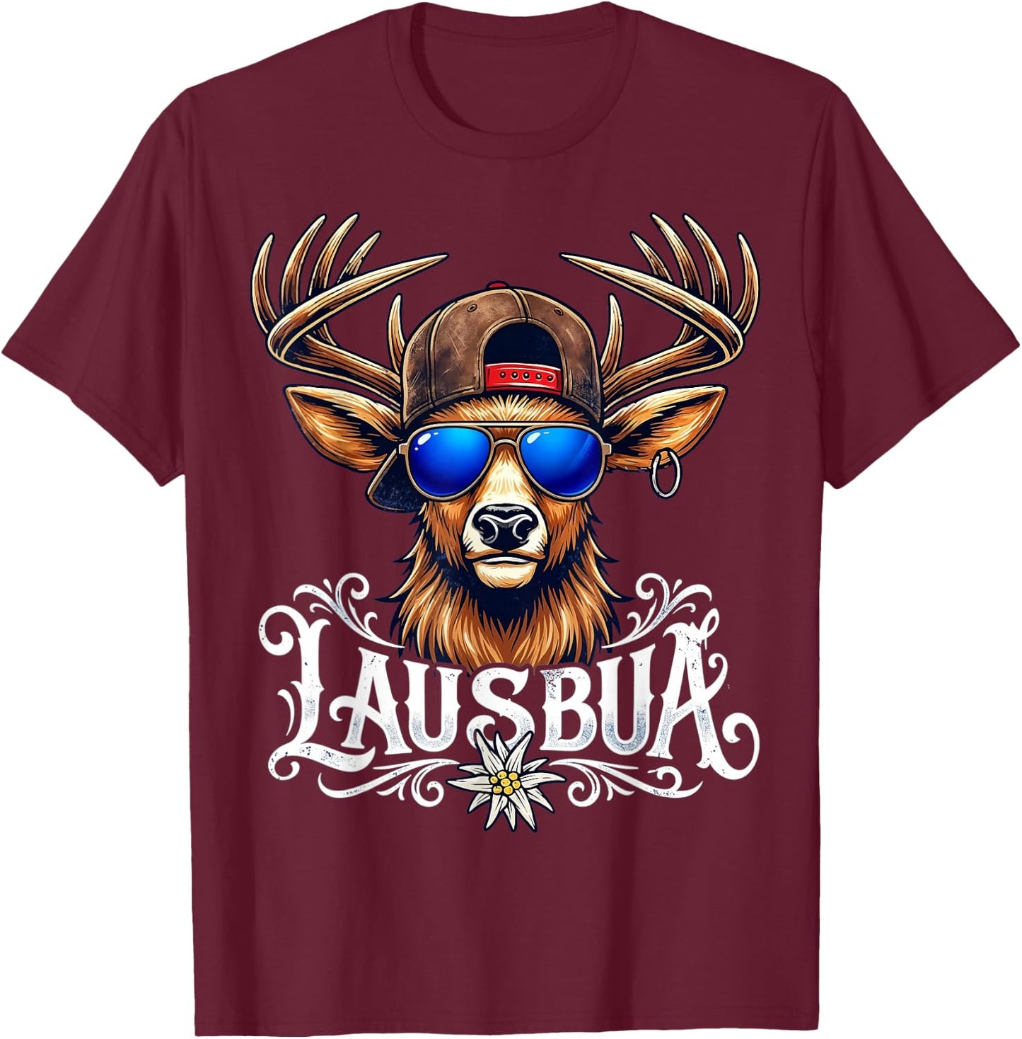 Trachten Kinder Trachtenshirt Herren Jungen Lausbua T-Shirt - T-Shirt | Maroon