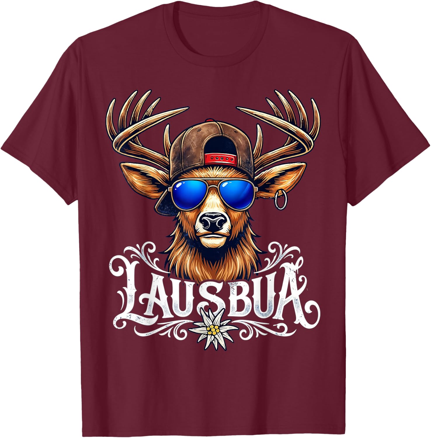 Trachten Kinder Trachtenshirt Herren Jungen Lausbua T-Shirt - T-Shirt | Maroon