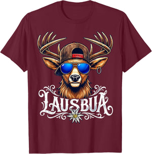 Trachten Kinder Trachtenshirt Herren Jungen Lausbua T-Shirt - T-Shirt | Maroon