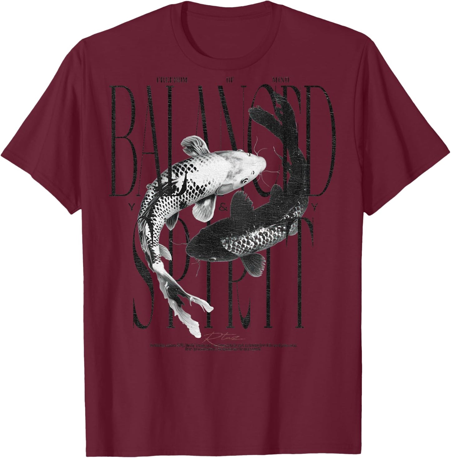 Vintage Graffiti Nishikigoi Fish Backprint Koi Carp , gray T-Shirt - T-Shirt | Maroon