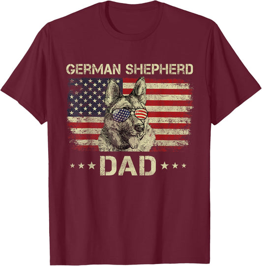 German Shepherd Dad Dog Lovers American Flag 4th Of July T-Shirt - T-Shirt | Maroon