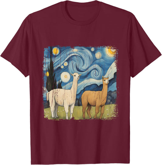 Cotopaxi Illustration Starry Night Llama National Park Souvenir , Black, S T-Shirt - T-Shirt | Maroon