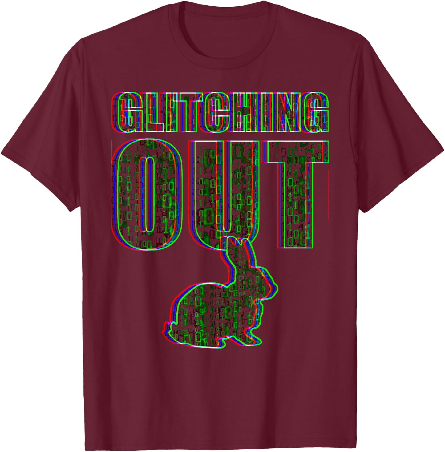 Glitching Out Matrix Rabbit Code Drop T-Shirt - T-Shirt | Maroon