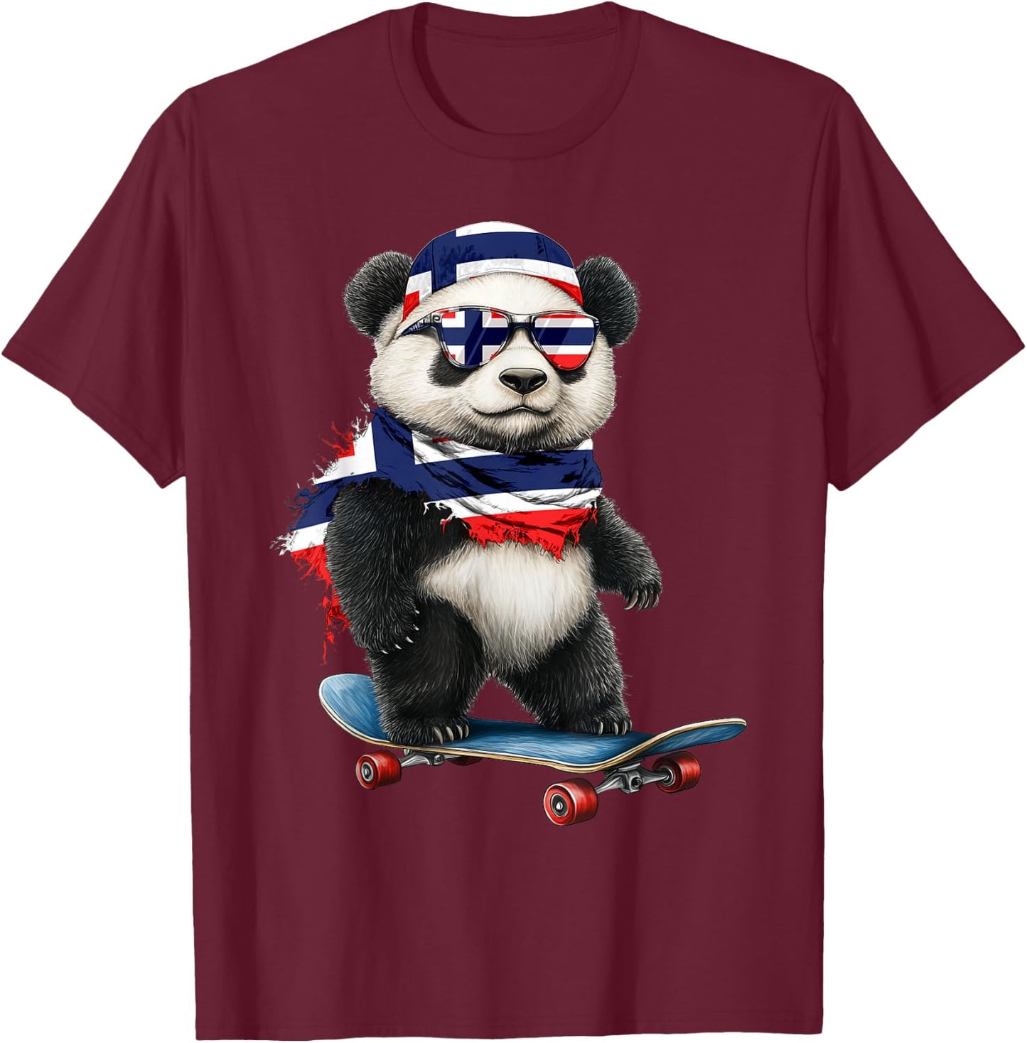 Norwegian Flag American US Flags Panda Heritage Nicaragua T-Shirt - T-Shirt | Maroon