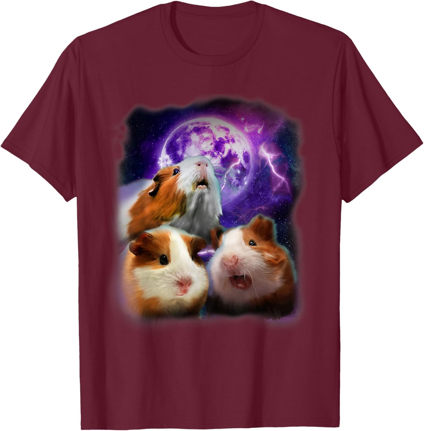 Guinea Pigs Howling at the Moon Shirt - Funny Guinea Pig T-Shirt - T-Shirt | Maroon