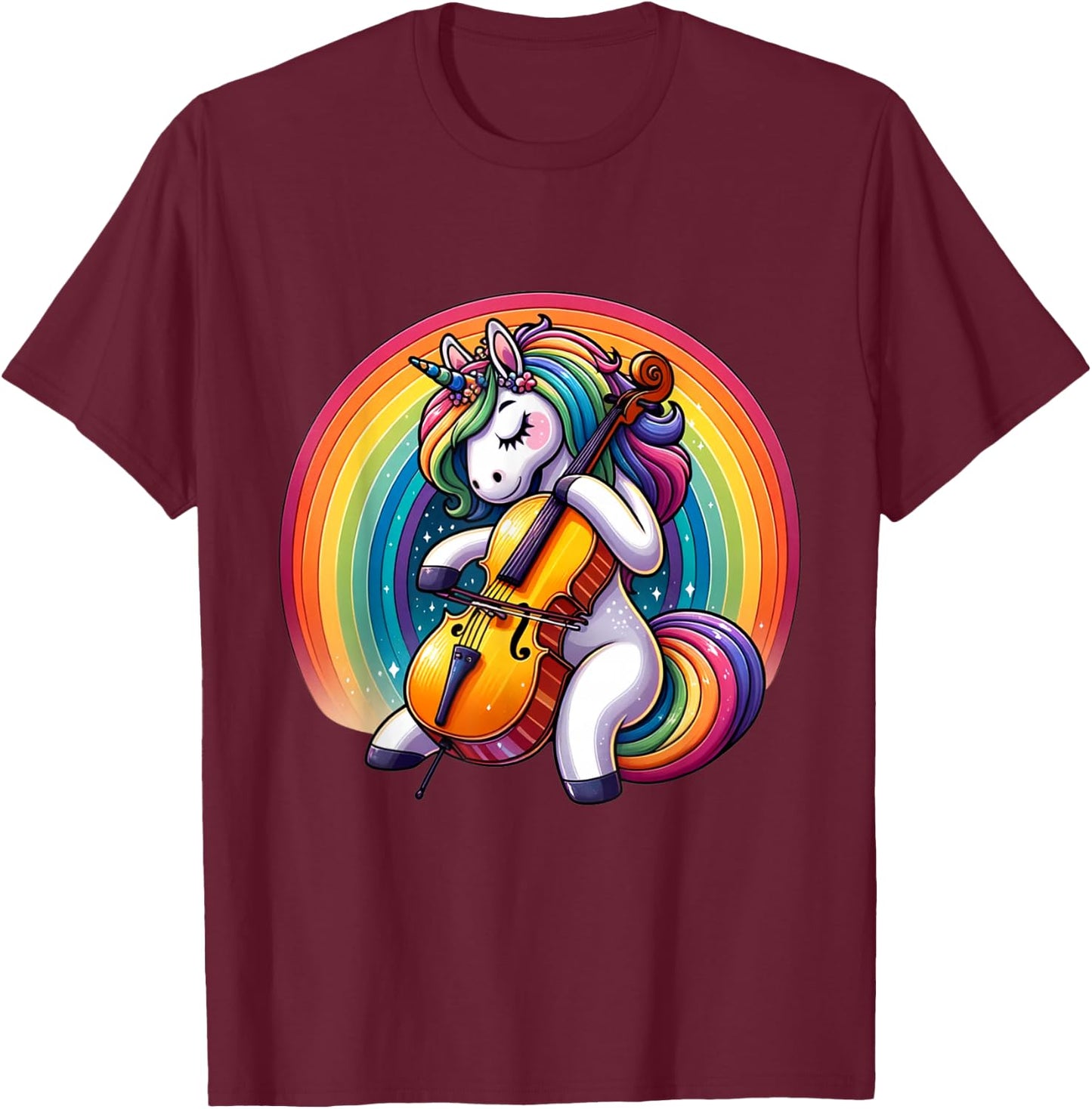 Cello Playing Unicorn Cellist T-Shirt - T-Shirt | Maroon