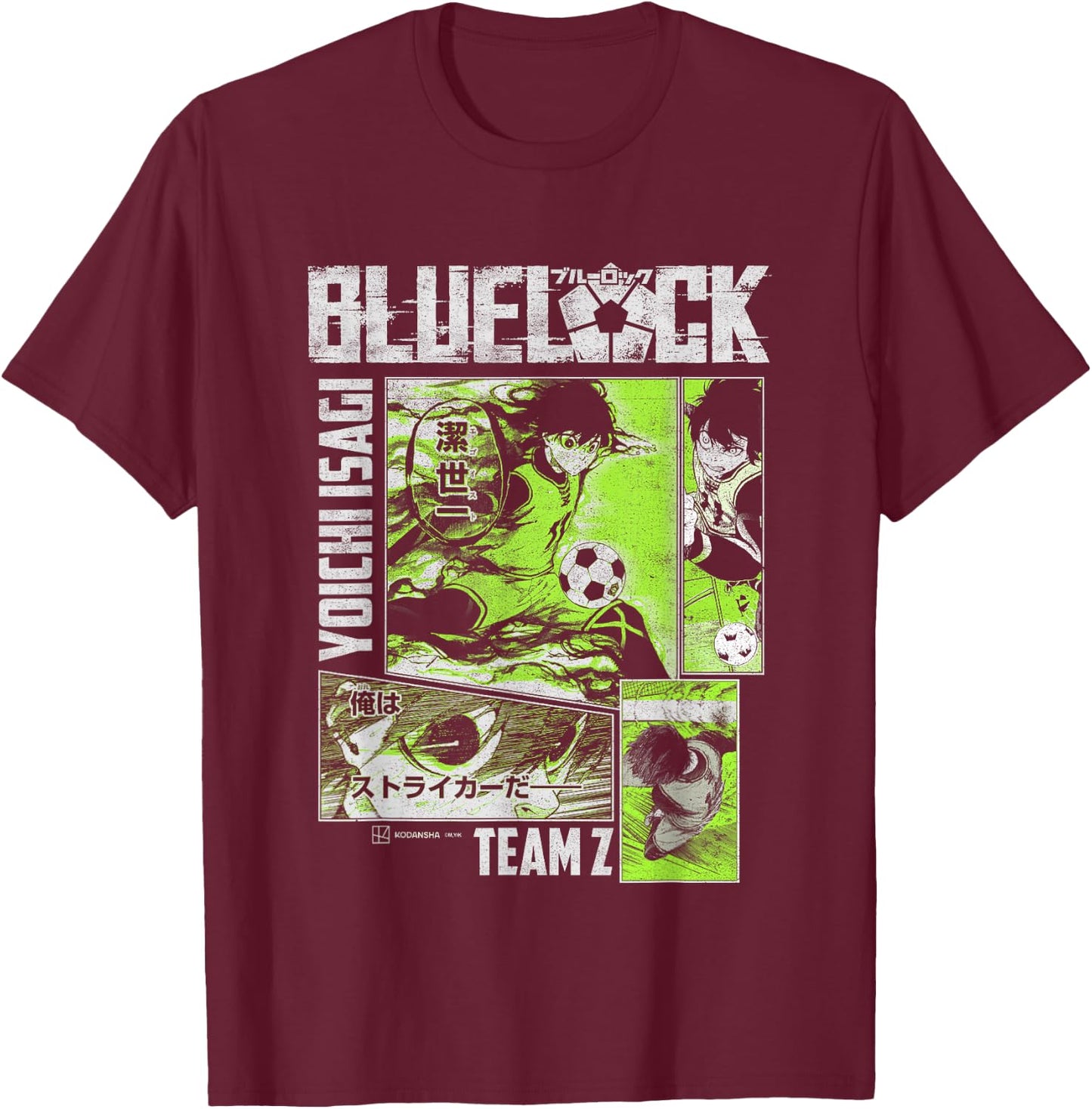 Blue Lock Yoichi Isagi Split Soccer Panels , Black, S T-Shirt - T-Shirt | Maroon