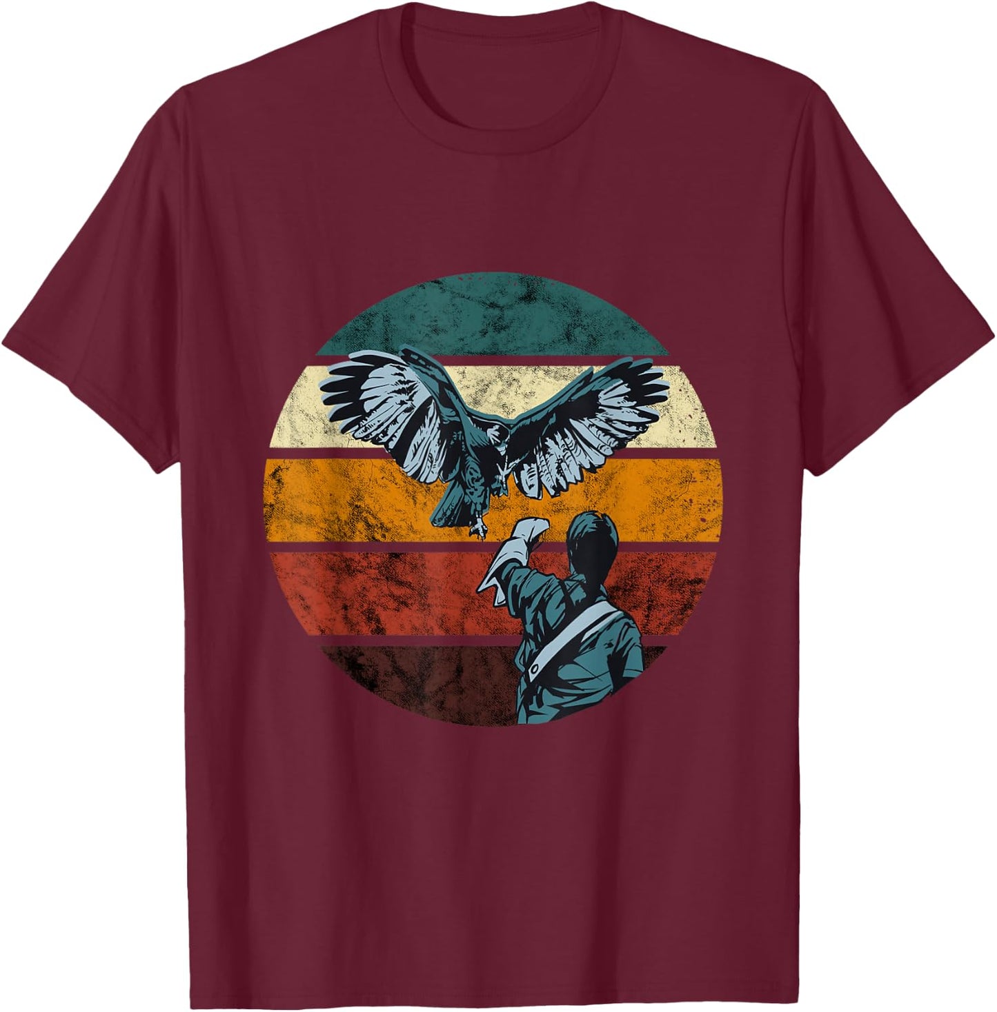 Falconer Falcon Flying Retro Vintage Falcon Hunter Falconry T-Shirt - T-Shirt | Maroon