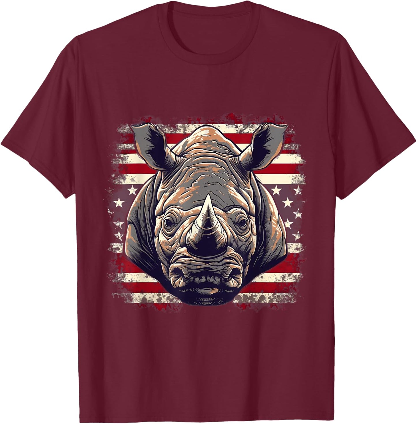 4th Of July US Flag Rhino Women Kids Men T-Shirt - T-Shirt | Maroon