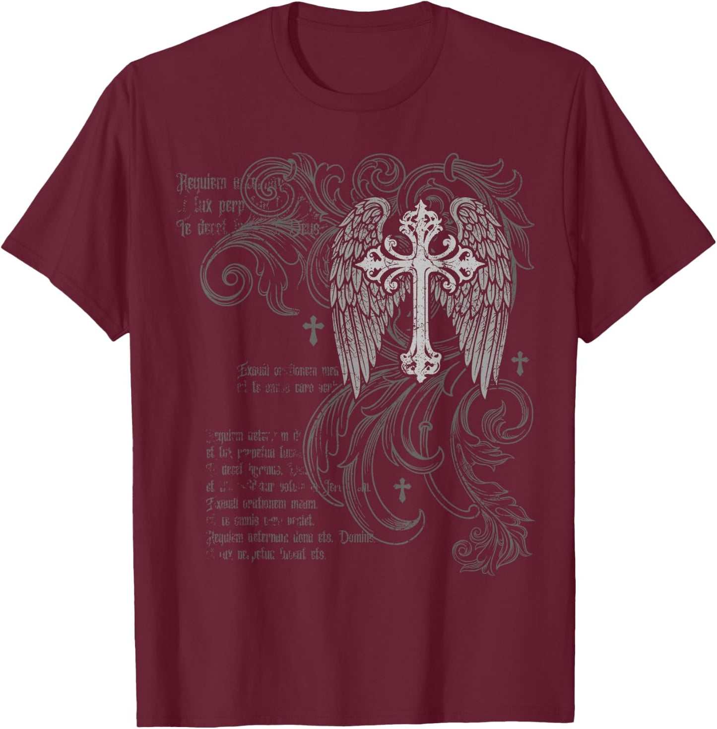 Y2k Grunge Cross Wings 2000s Vintage Goth Emo Harajuku T-Shirt - T-Shirt | Maroon