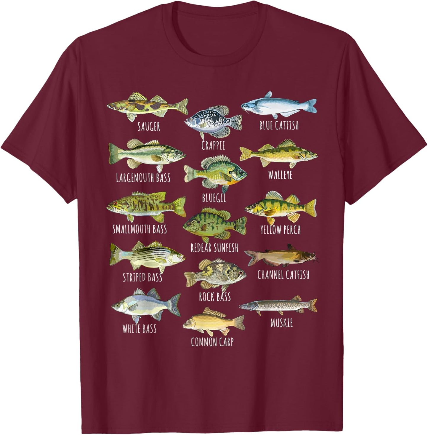 Fish Species Biology Types Of Freshwater Fish Fishing T-Shirt - T-Shirt | Maroon