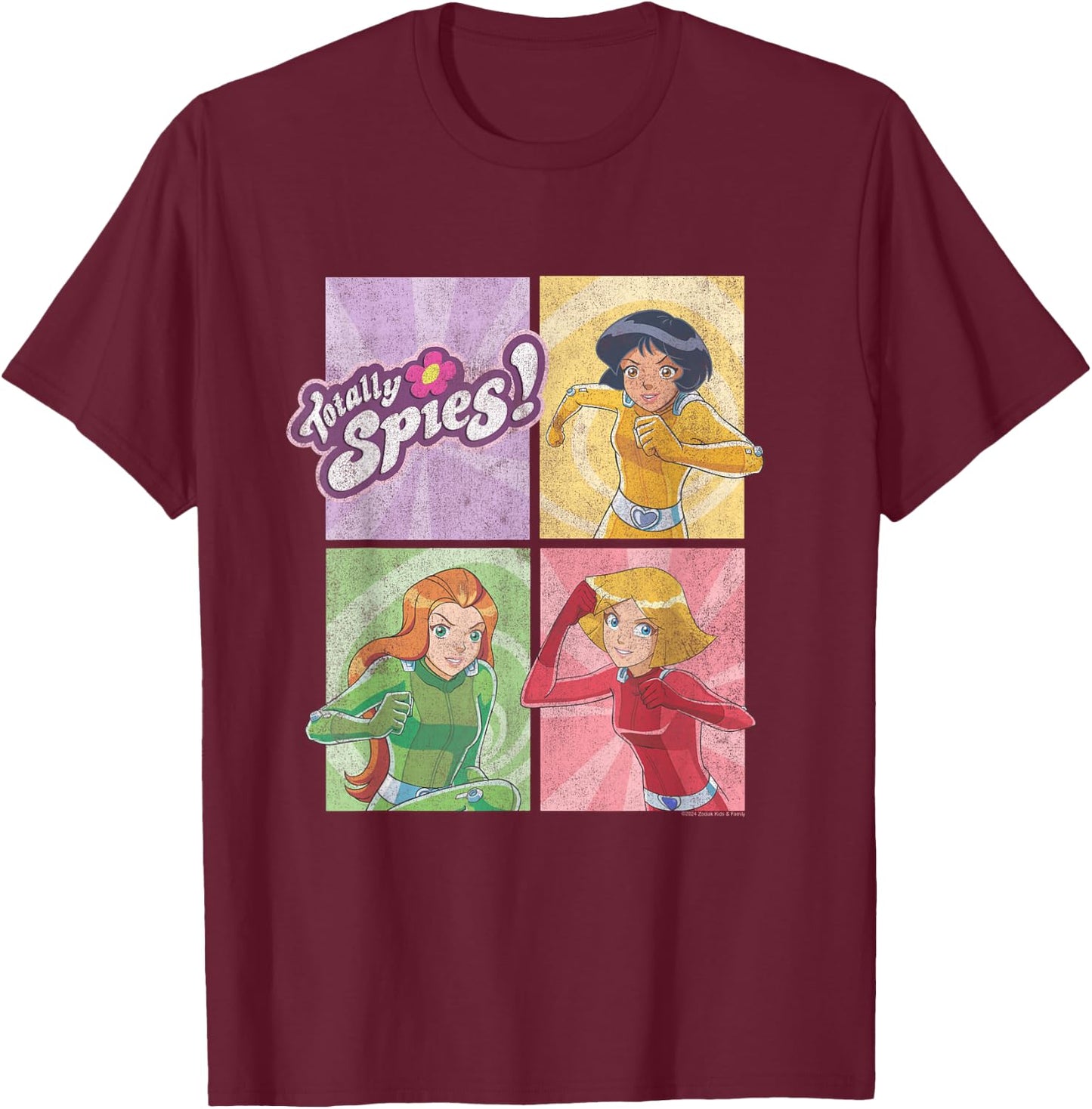 Totally Spies! Four Block Characters & Logo T-Shirt - T-Shirt | Maroon