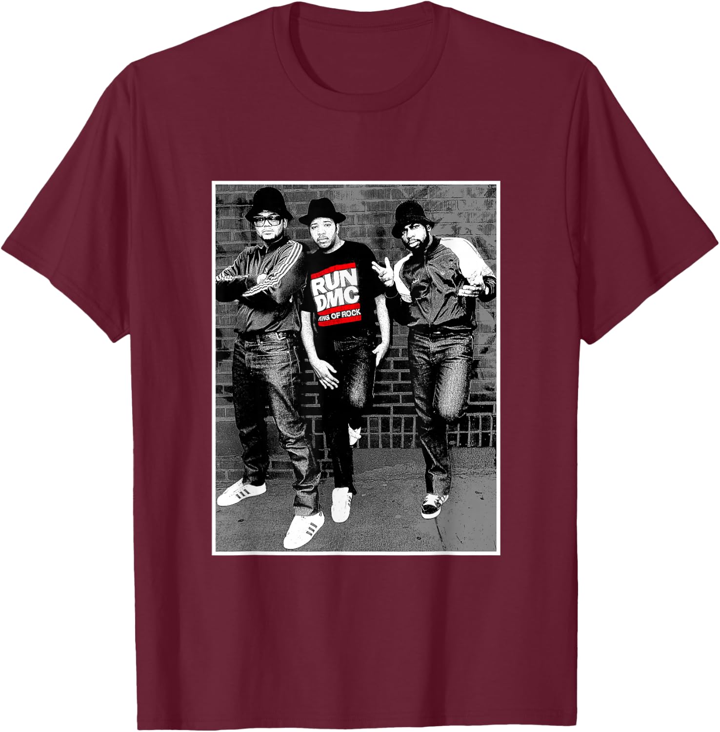 RUN DMC Black and White Brick T-Shirt - T-Shirt | Maroon