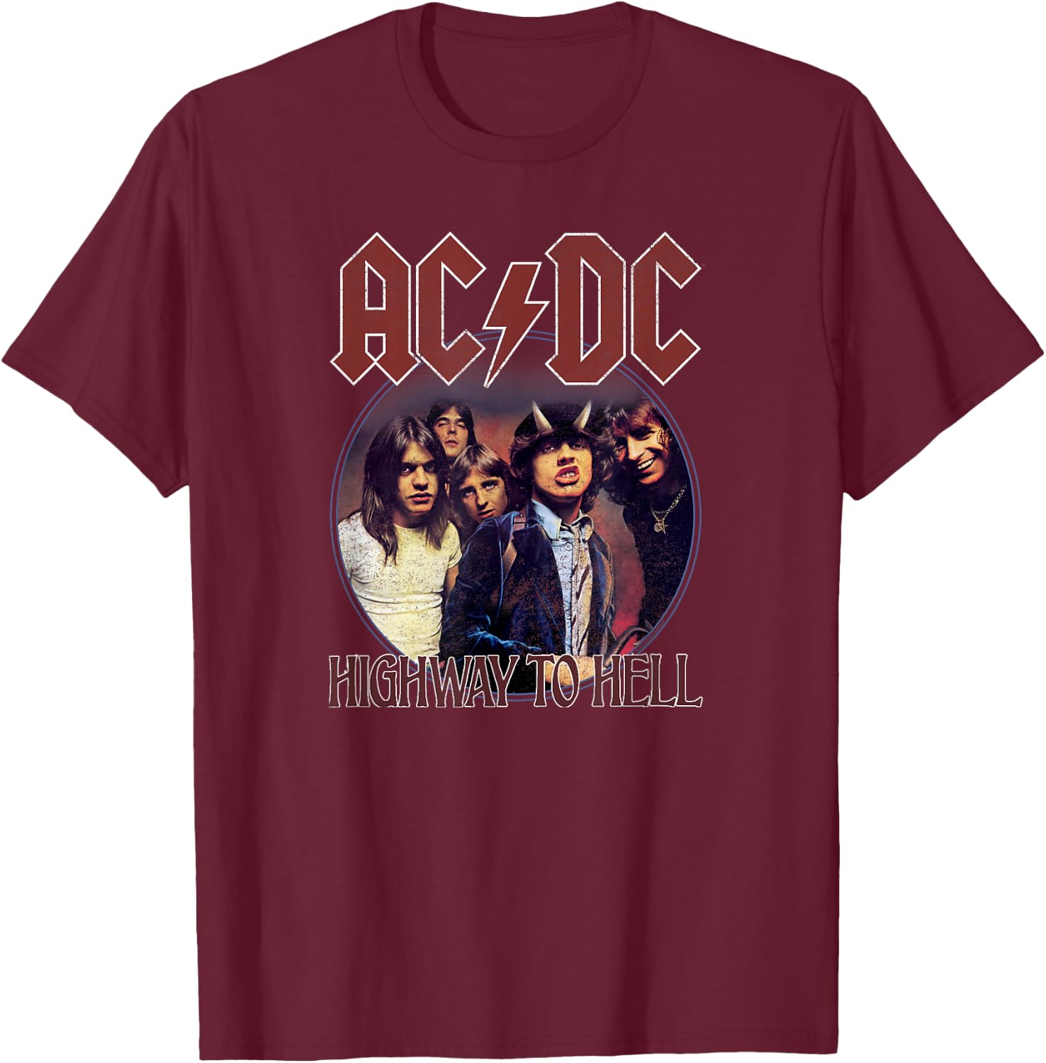 Offizielles AC/DC Highway to Hell Kreis Band Hard Rock T-Shirt - T-Shirt | Maroon