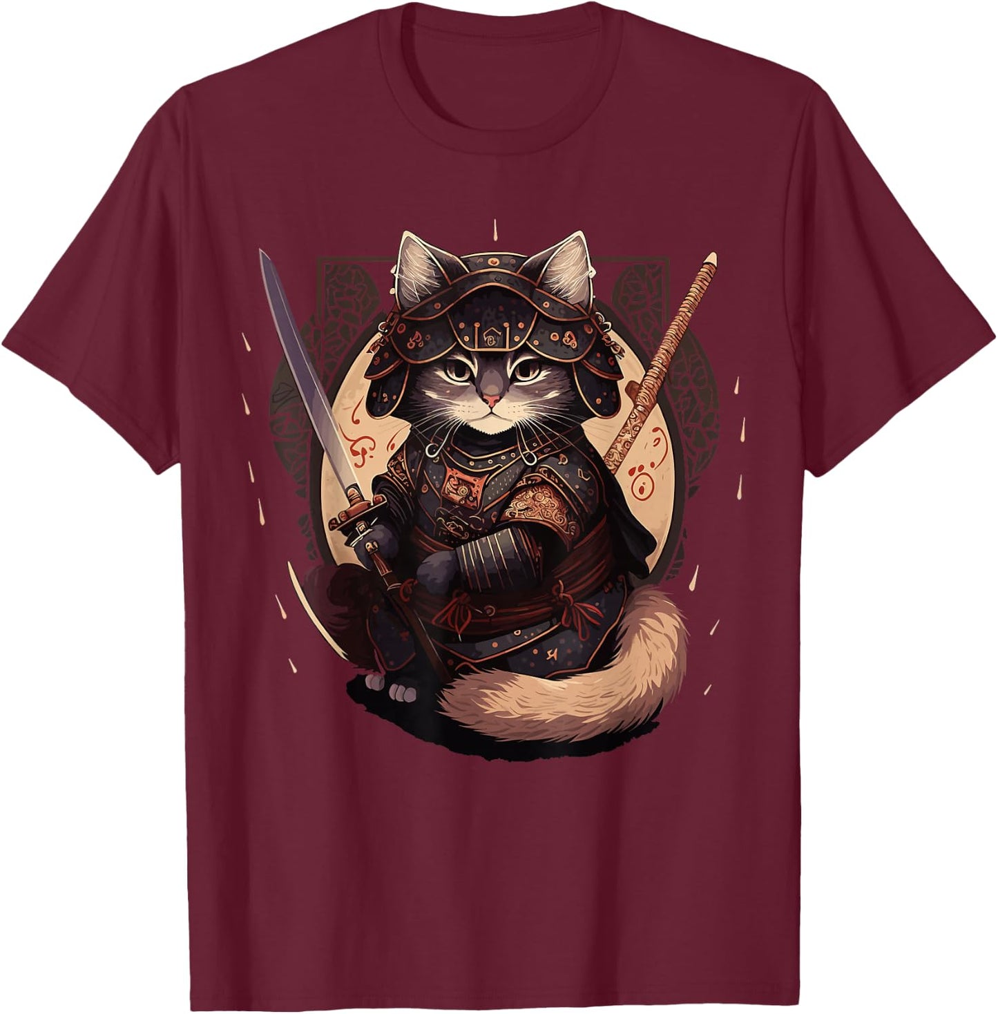 Samurai Cat Warrior Japanische Ninja Katze Kawaii T-Shirt - T-Shirt | Maroon