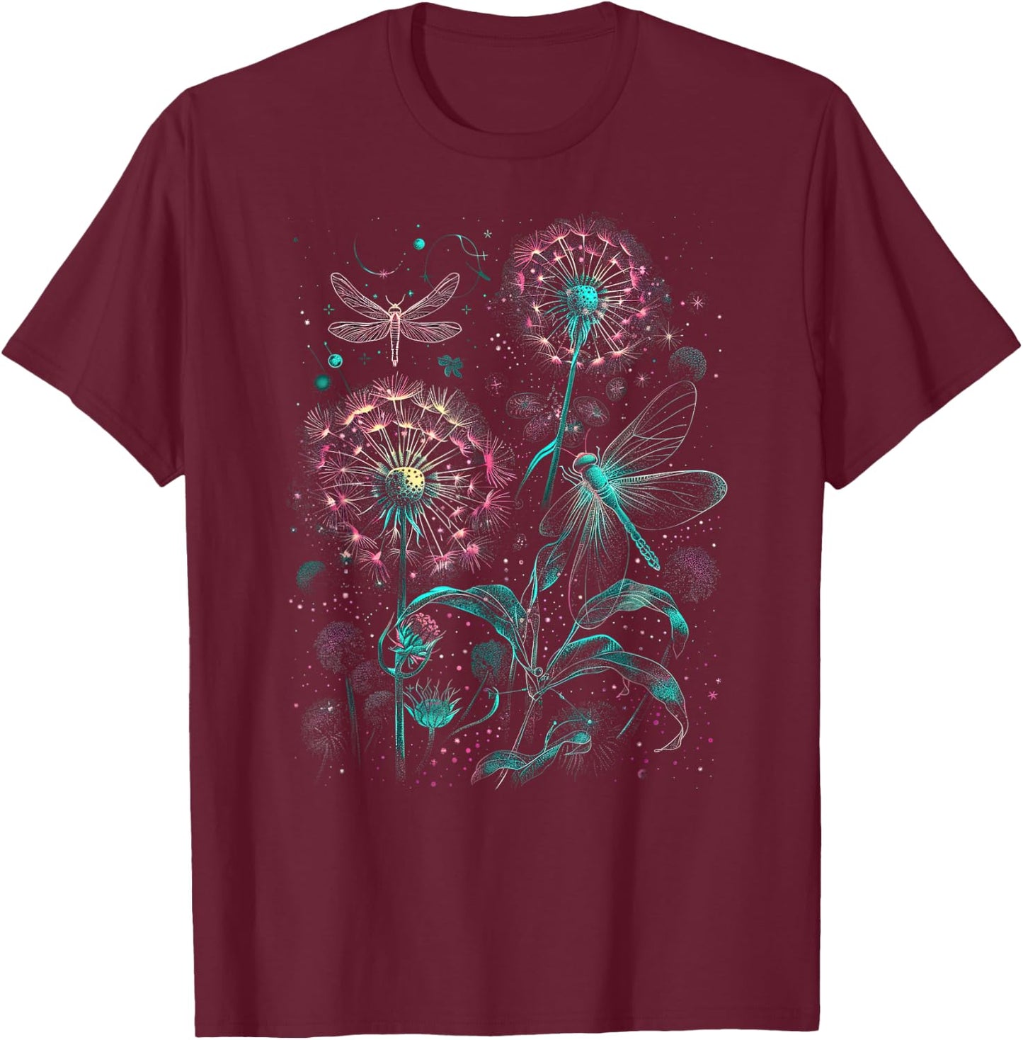 Dandelion Puff Ball with Dragonfly T-Shirt - T-Shirt | Maroon