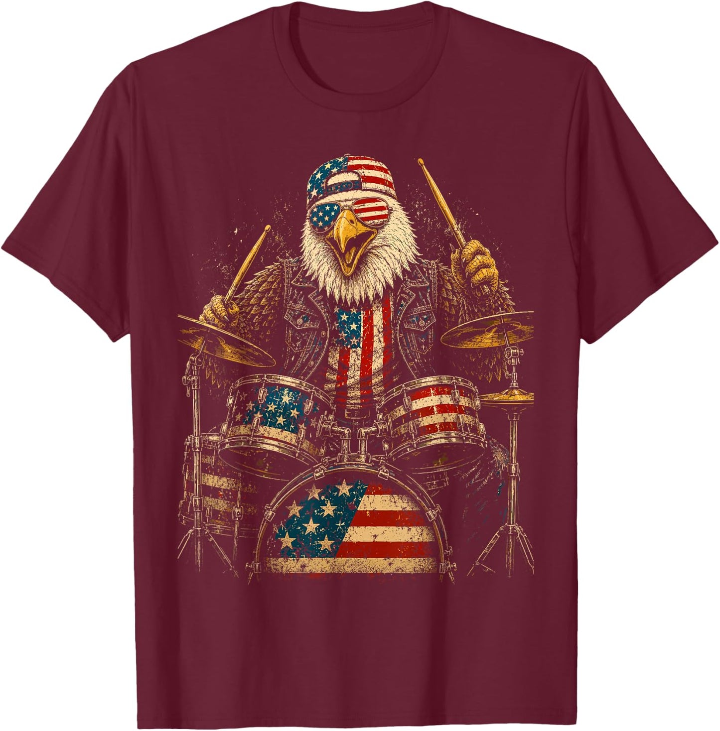 4th of July Patriotic Eagle Drummer 1776 2026 T-Shirt - T-Shirt | Maroon