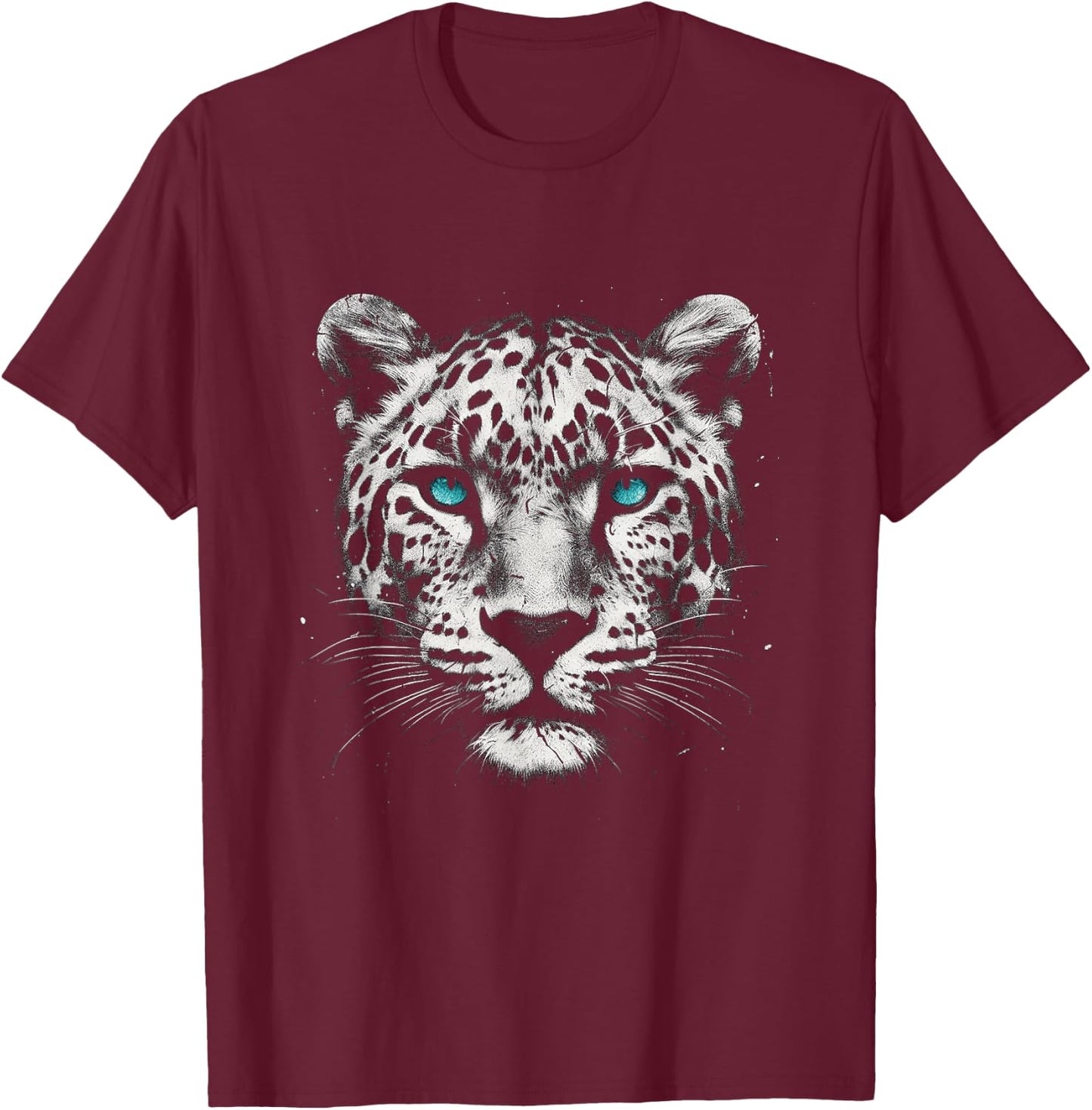 Leopard Cheetah Jaguar Face With Nordic Blue Eyes T-Shirt - T-Shirt | Maroon