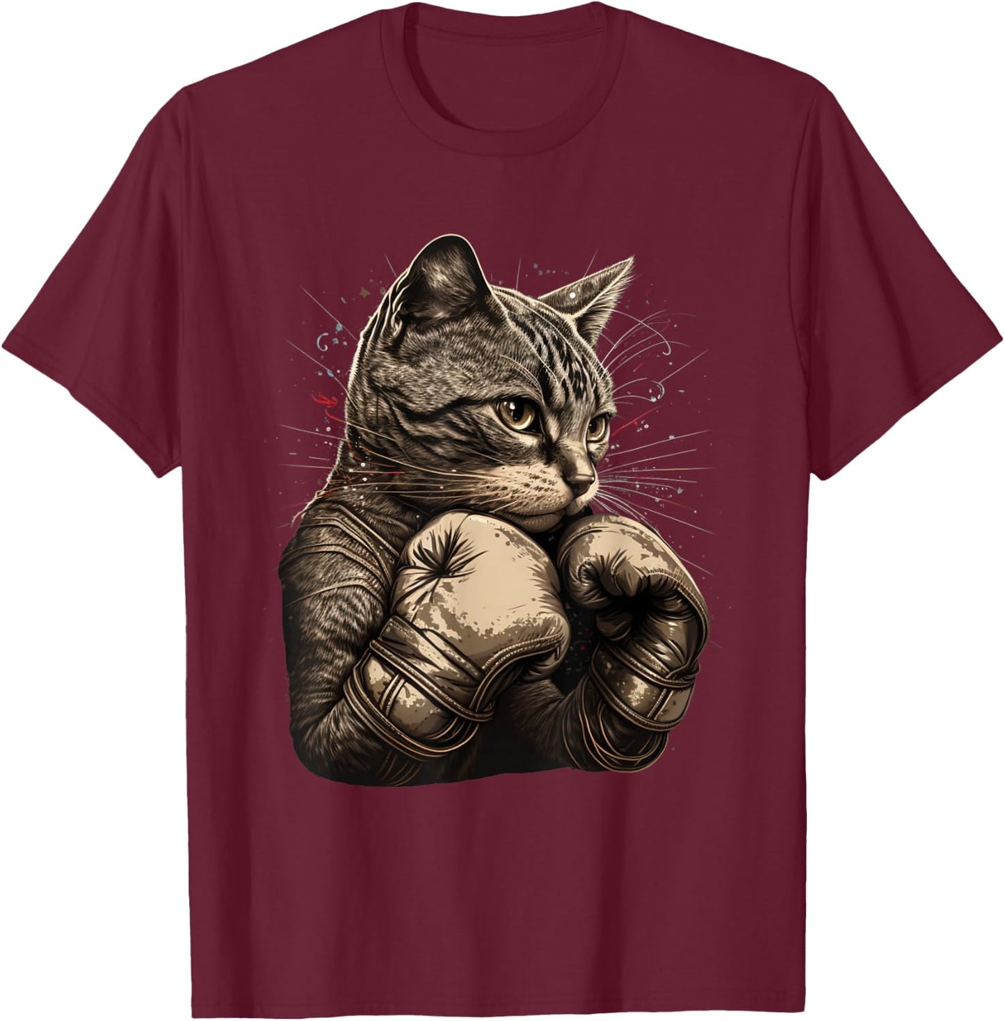 Boxing Cat Boxer Funny Cat Graphic T-Shirt - T-Shirt | Maroon