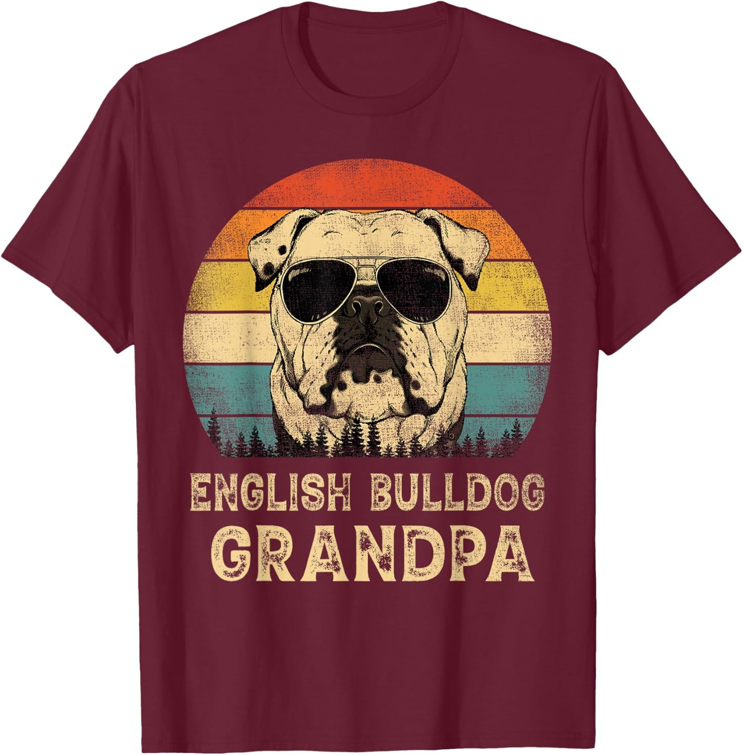 Vintage English Bulldog Grandpa Dog Lovers Father's Day T-Shirt - T-Shirt | Maroon