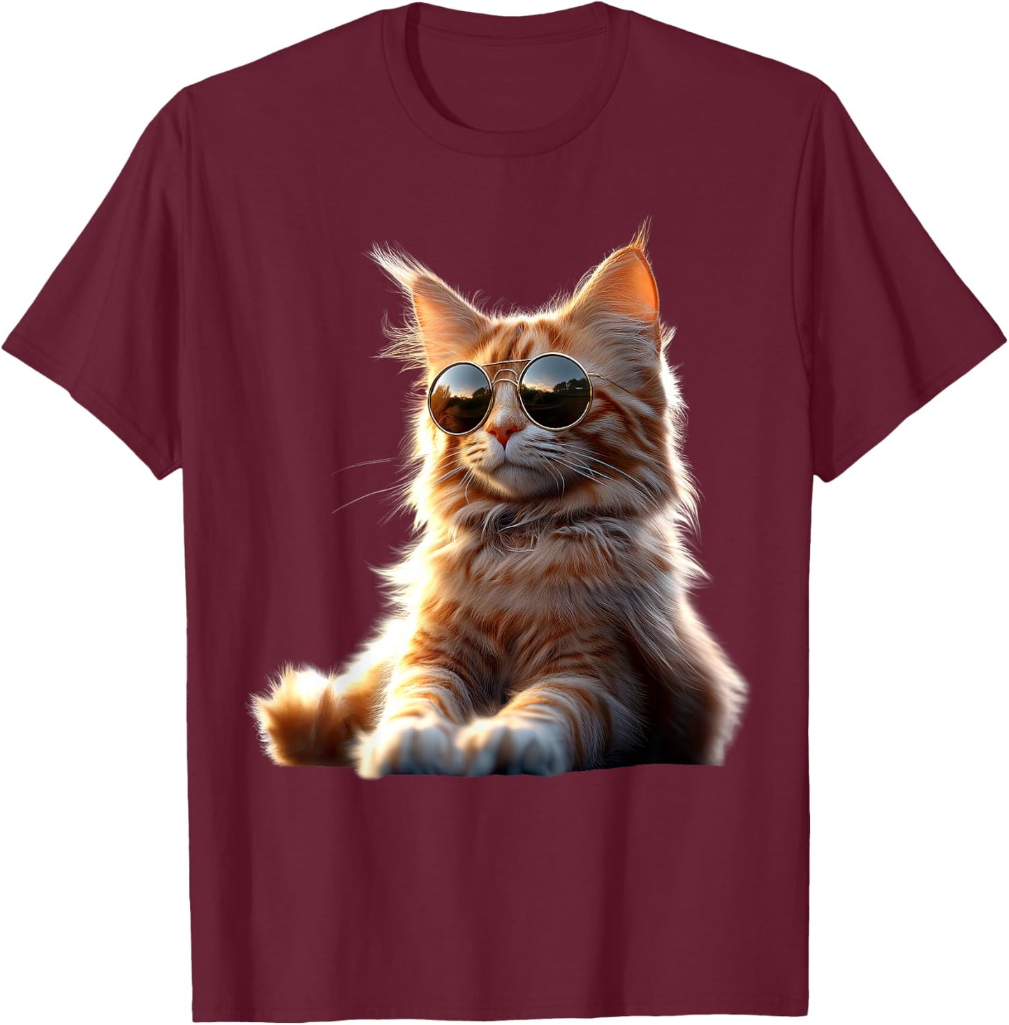 Maine Coon Katze mit Sonnenbrille Süße Maine-Coon Katzen T-Shirt - T-Shirt | Maroon